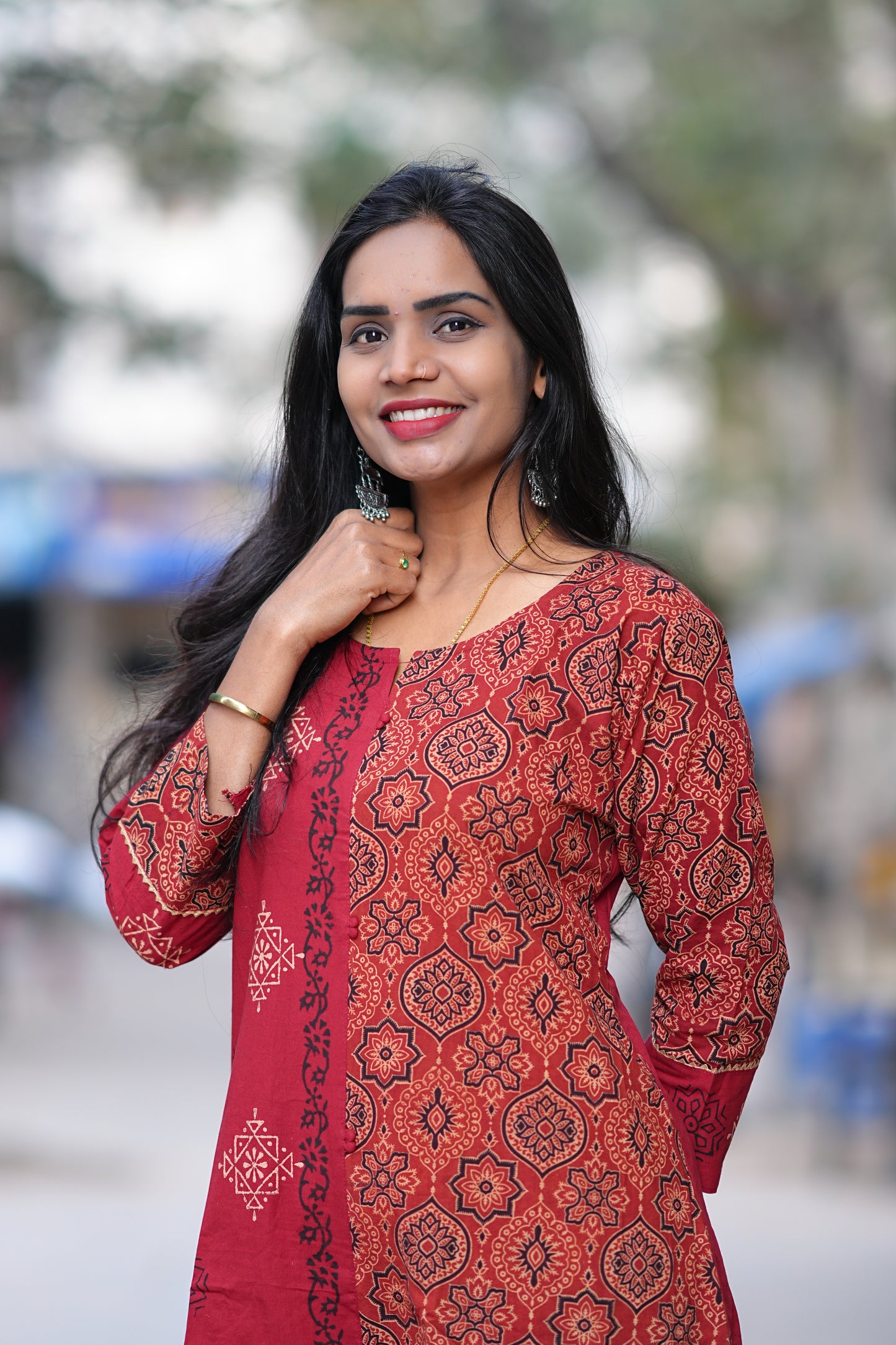 Red Color Jaipur Cotton Cordset With one Side Kalamkari Print