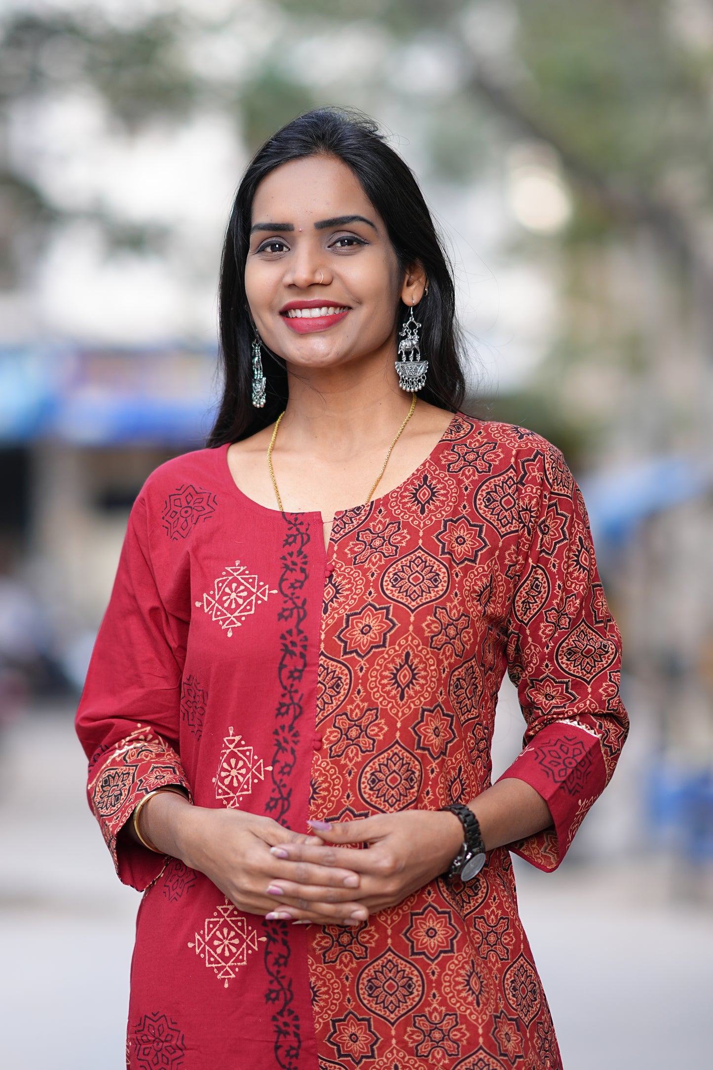 Red Color Jaipur Cotton Cordset With one Side Kalamkari Print