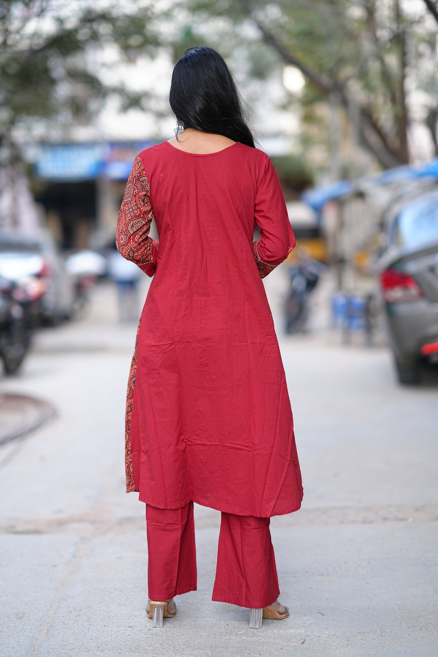 Red Color Jaipur Cotton Cordset With one Side Kalamkari Print