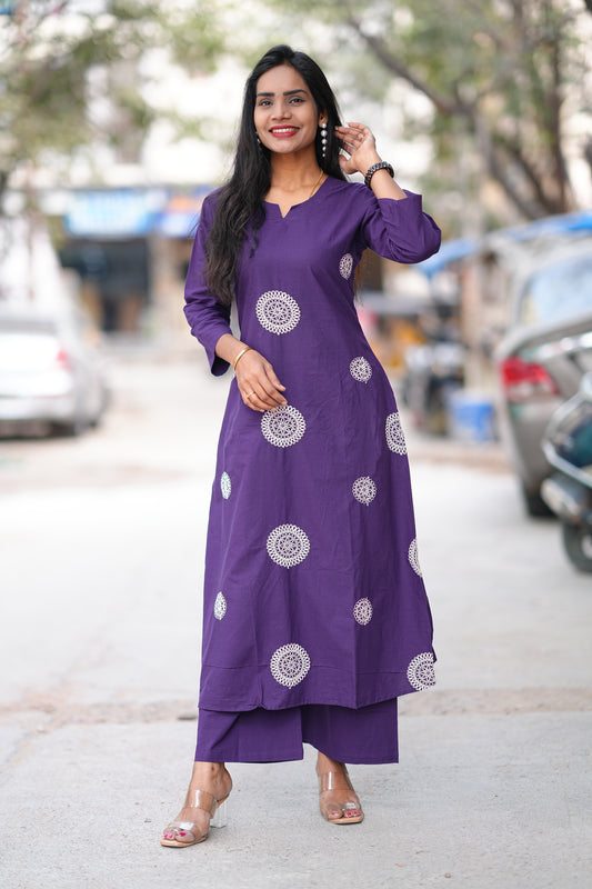 Jaipur Cotton Purple Color Office Wear cord set With Embroidery Work