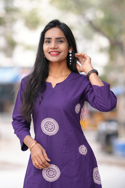 Jaipur Cotton Purple Color Office Wear cord set With Embroidery Work