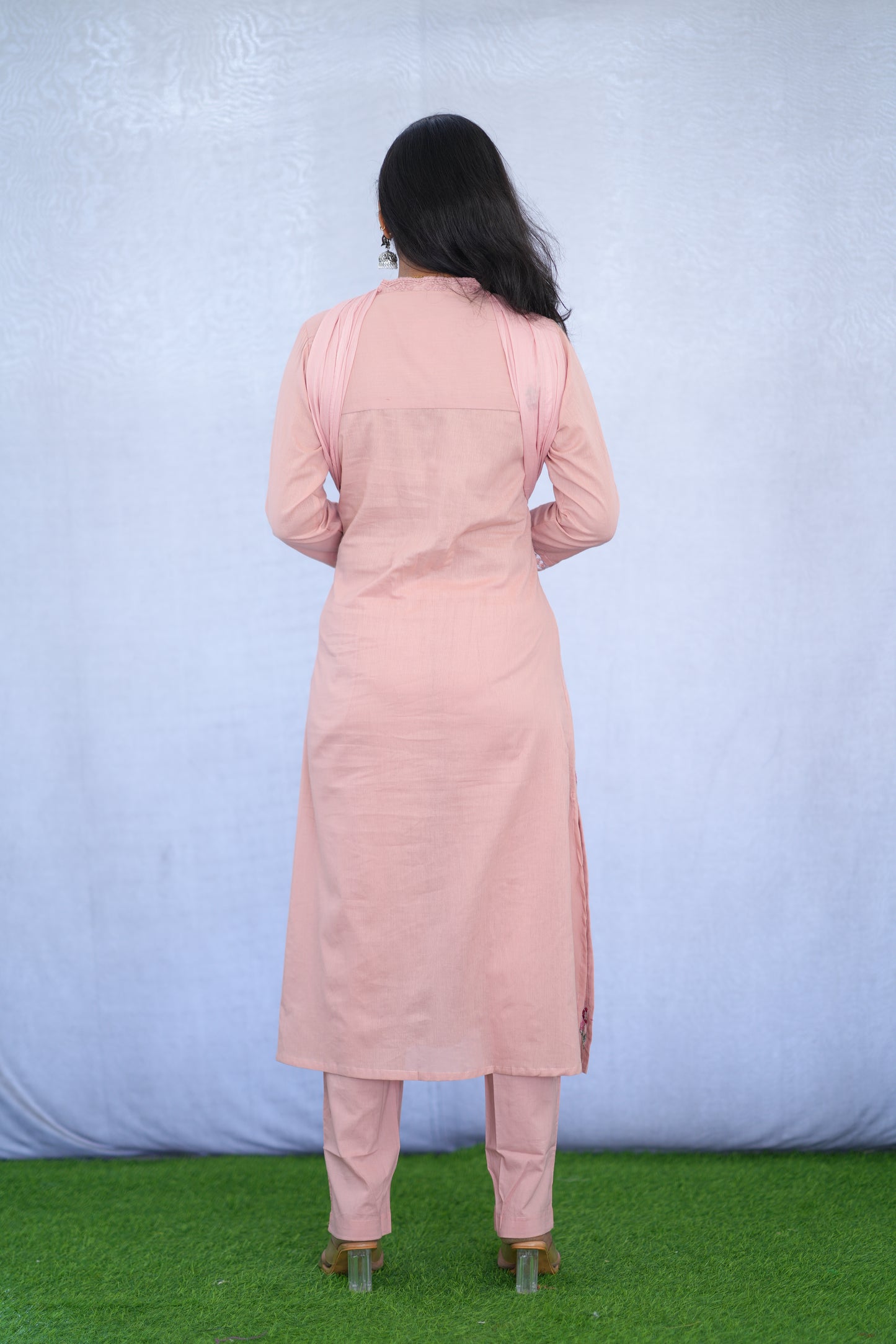 Pink Color Mul Cotton 3 Piece set With Embroidery work and Complete Lining