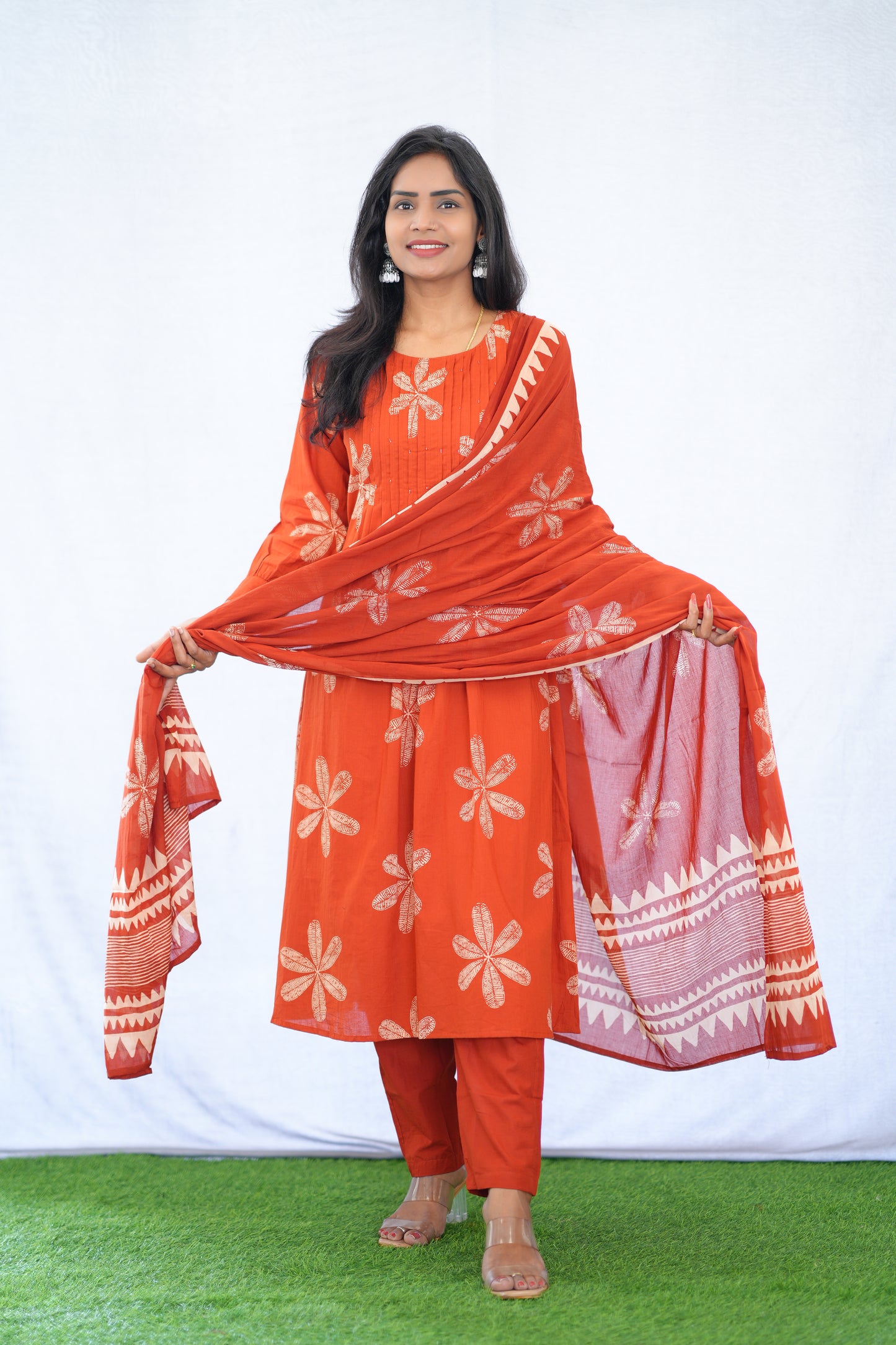 Orange Color Mul Cotton 3 Piece Set With Bandhani Print and Complete Lining