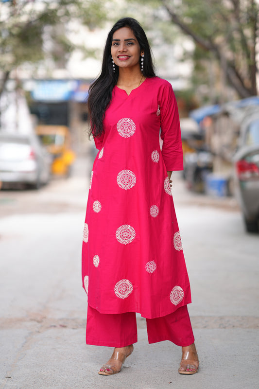 Jaipur Cotton Pink Color Office Wear cord set With Embroidery Work