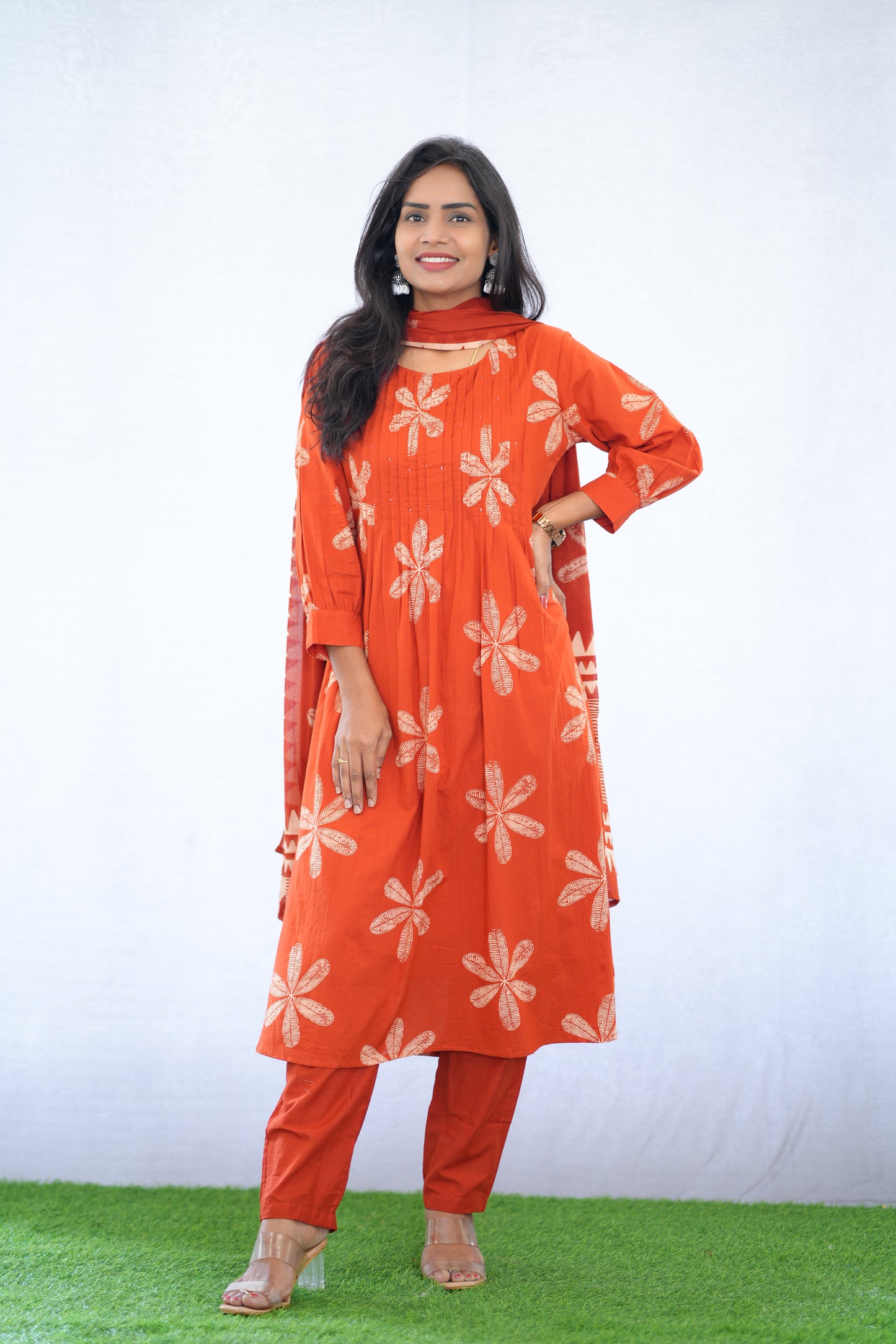 Orange Color Mul Cotton 3 Piece Set With Bandhani Print and Complete Lining