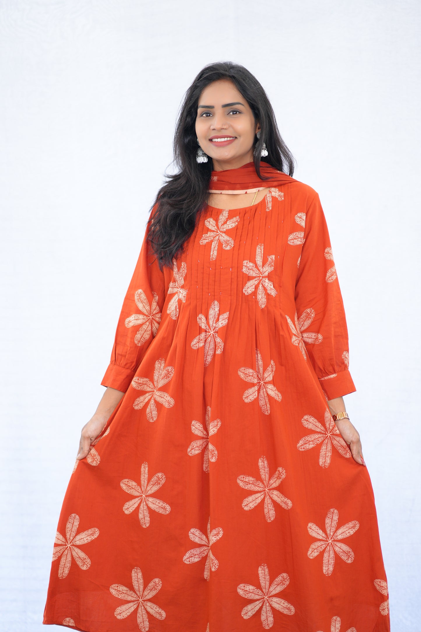 Orange Color Mul Cotton 3 Piece Set With Bandhani Print and Complete Lining