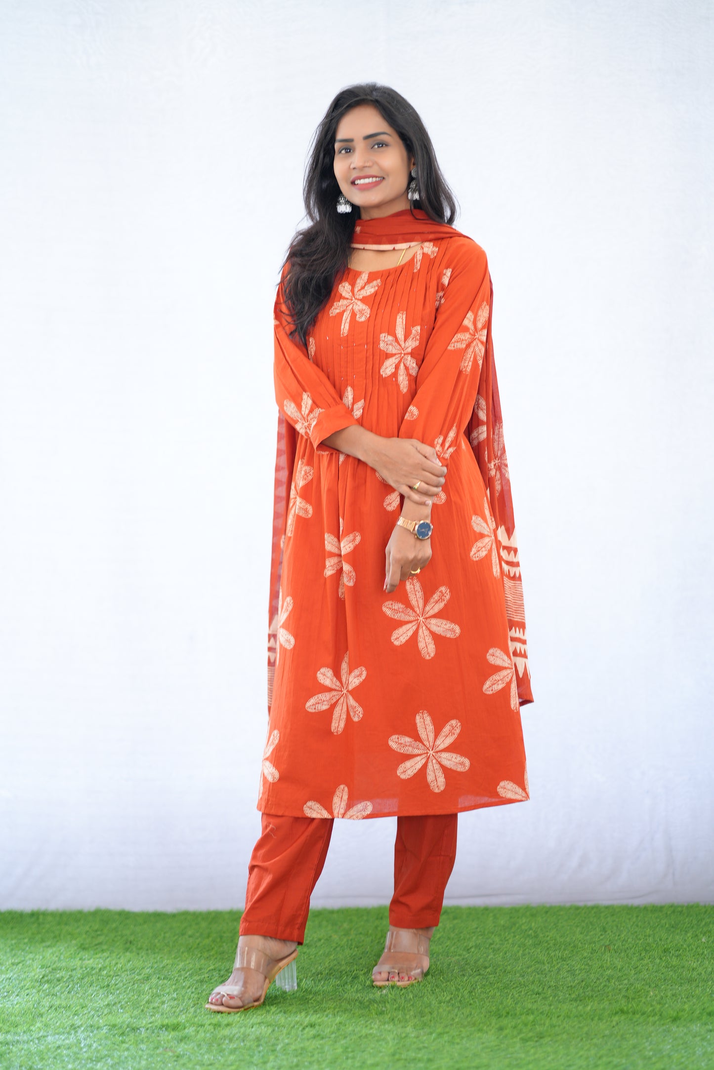 Orange Color Mul Cotton 3 Piece Set With Bandhani Print and Complete Lining