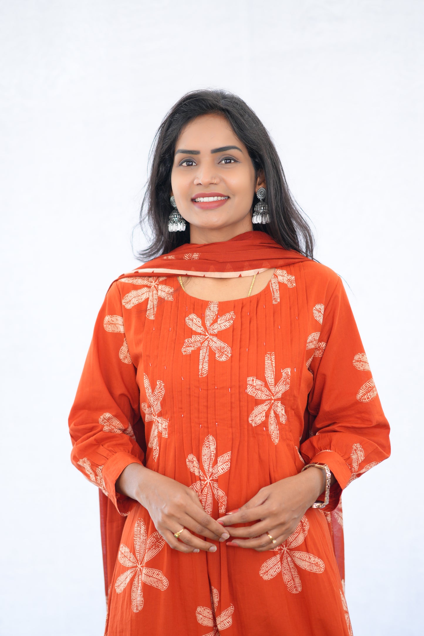 Orange Color Mul Cotton 3 Piece Set With Bandhani Print and Complete Lining