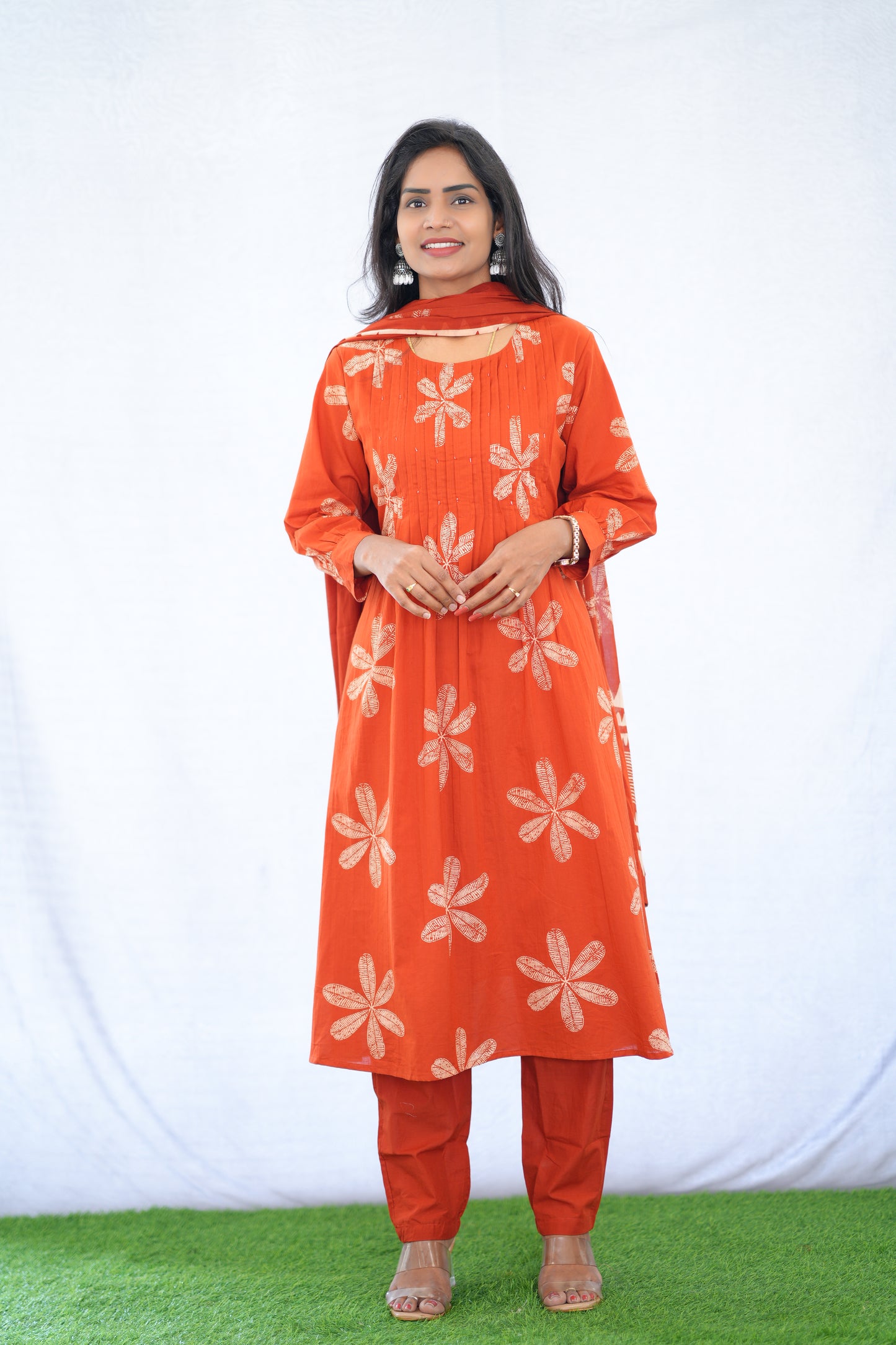 Orange Color Mul Cotton 3 Piece Set With Bandhani Print and Complete Lining