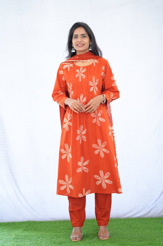 Orange Color Mul Cotton 3 Piece Set With Bandhani Print and Complete Lining