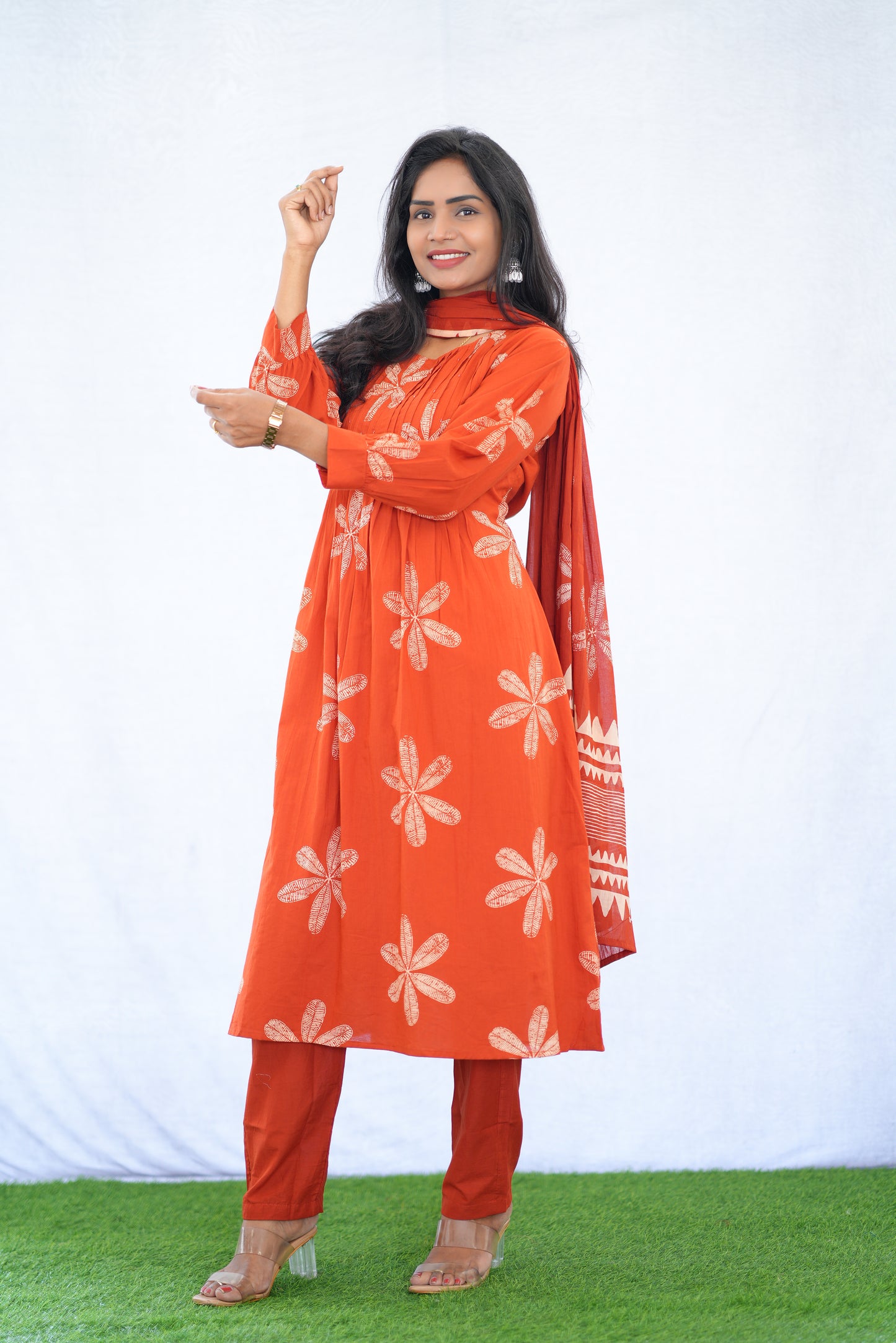 Orange Color Mul Cotton 3 Piece Set With Bandhani Print and Complete Lining