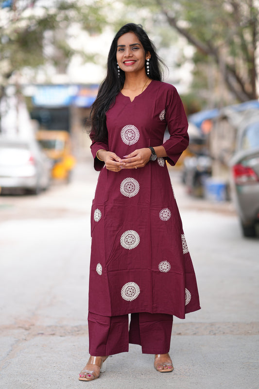 Jaipur Cotton Brown Color Office Wear cordset With Embriodary Work