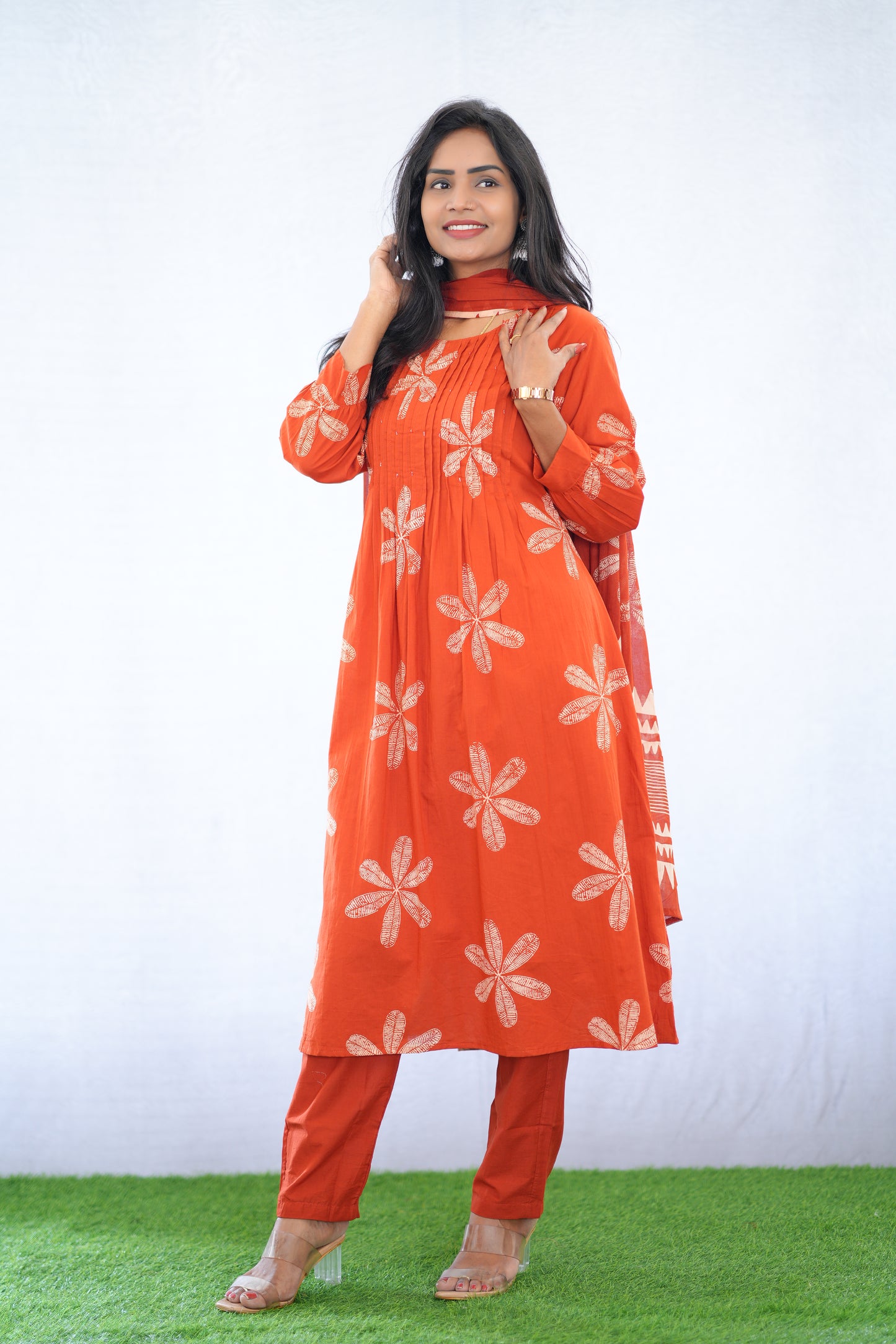 Orange Color Mul Cotton 3 Piece Set With Bandhani Print and Complete Lining