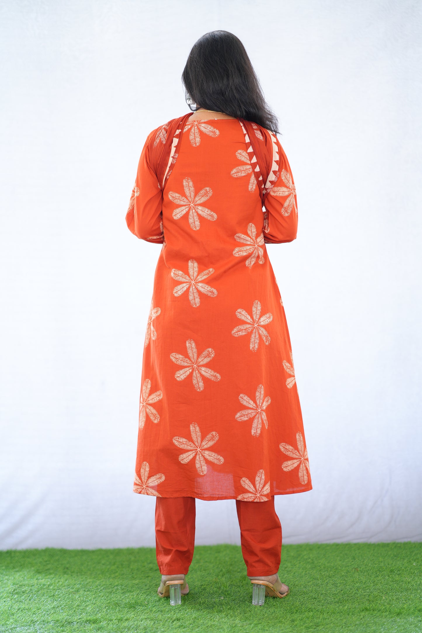 Orange Color Mul Cotton 3 Piece Set With Bandhani Print and Complete Lining