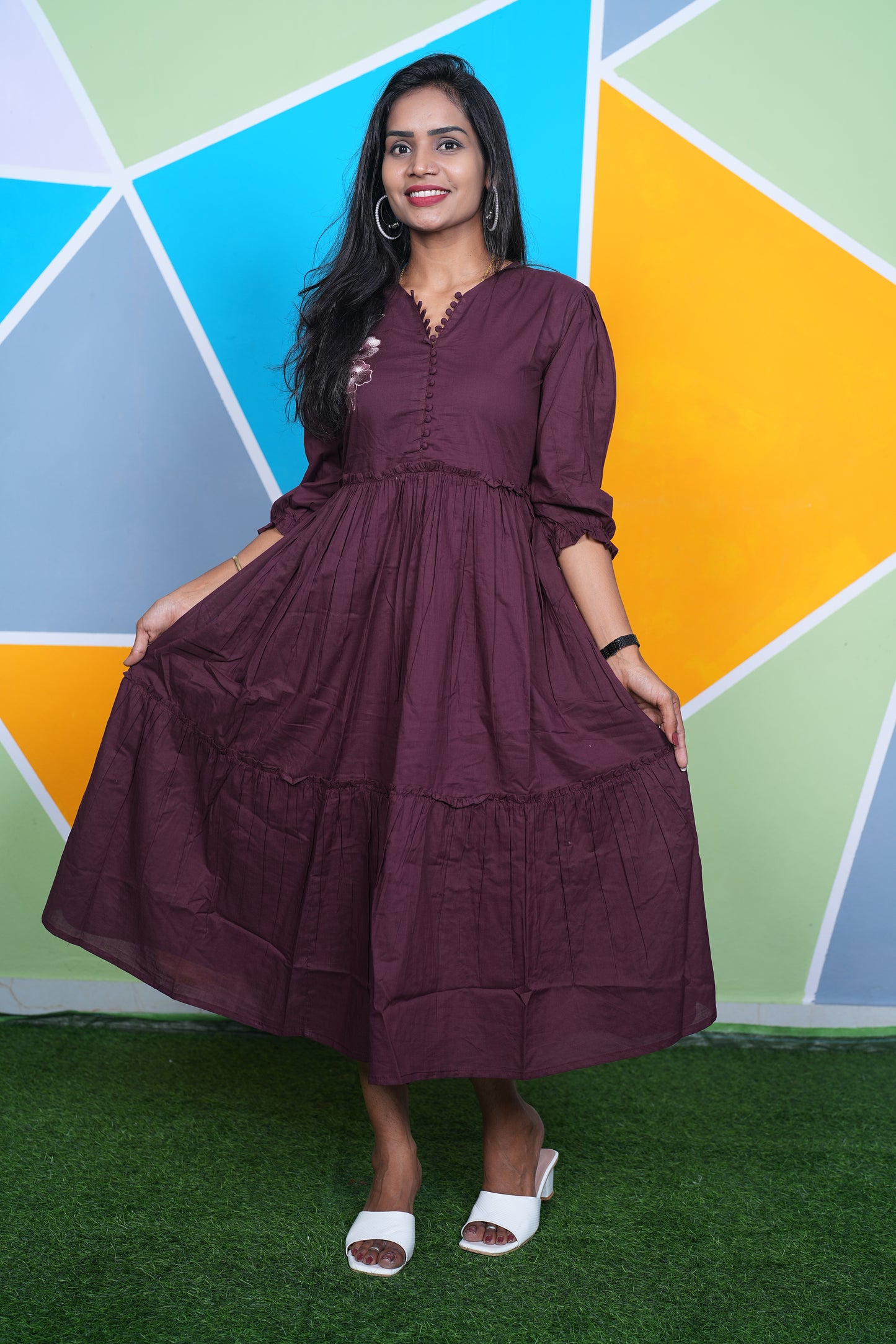 Brown Color Jaipur Cotton Designer Wear Frock