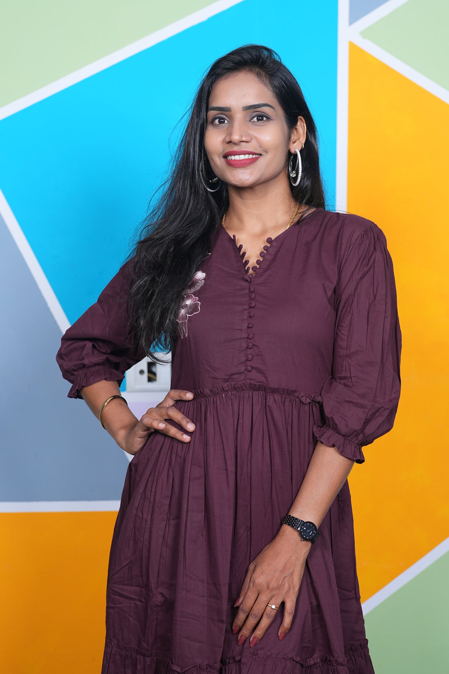 Brown Color Jaipur Cotton Designer Wear Frock