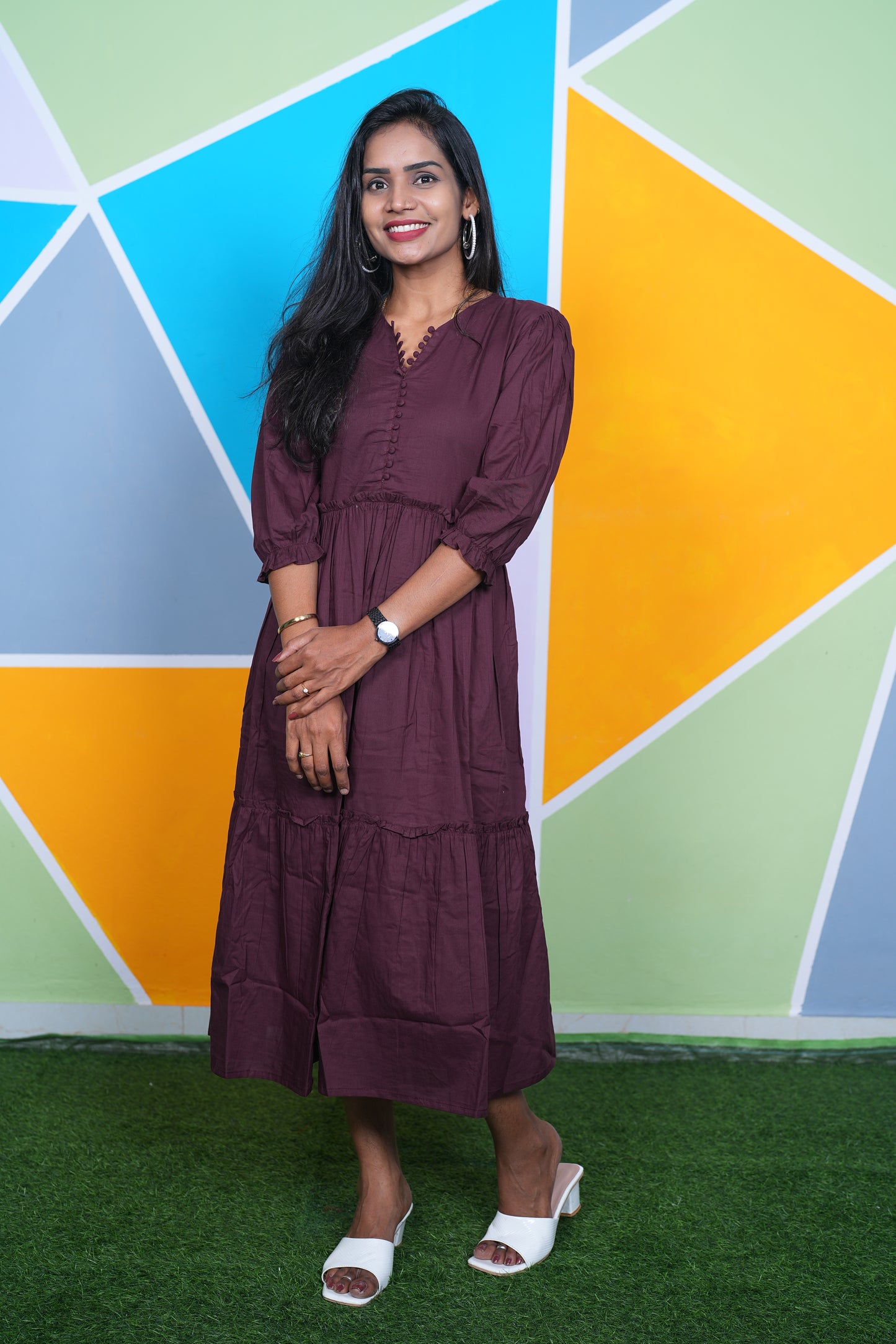 Brown Color Jaipur Cotton Designer Wear Frock