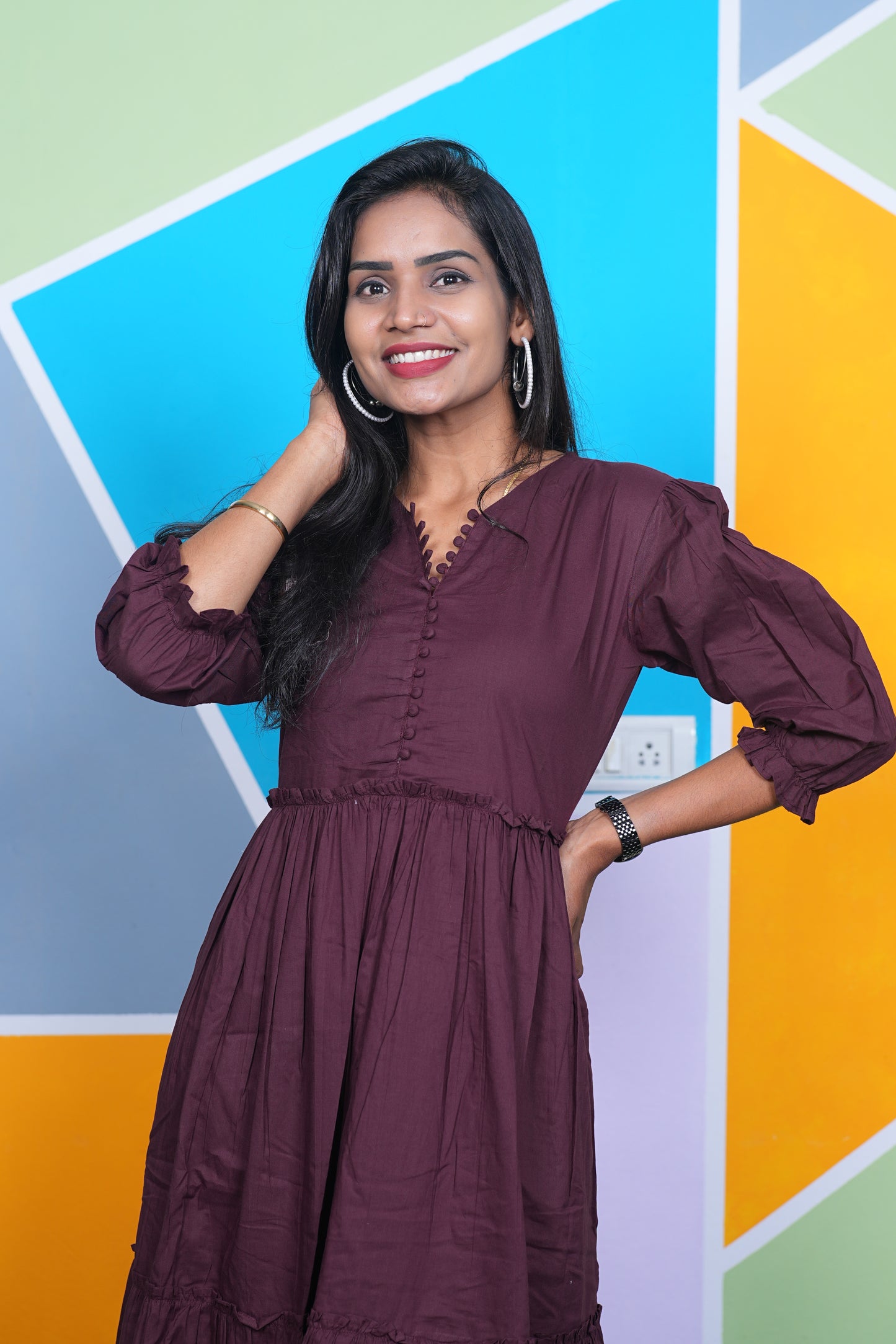 Brown Color Jaipur Cotton Designer Wear Frock