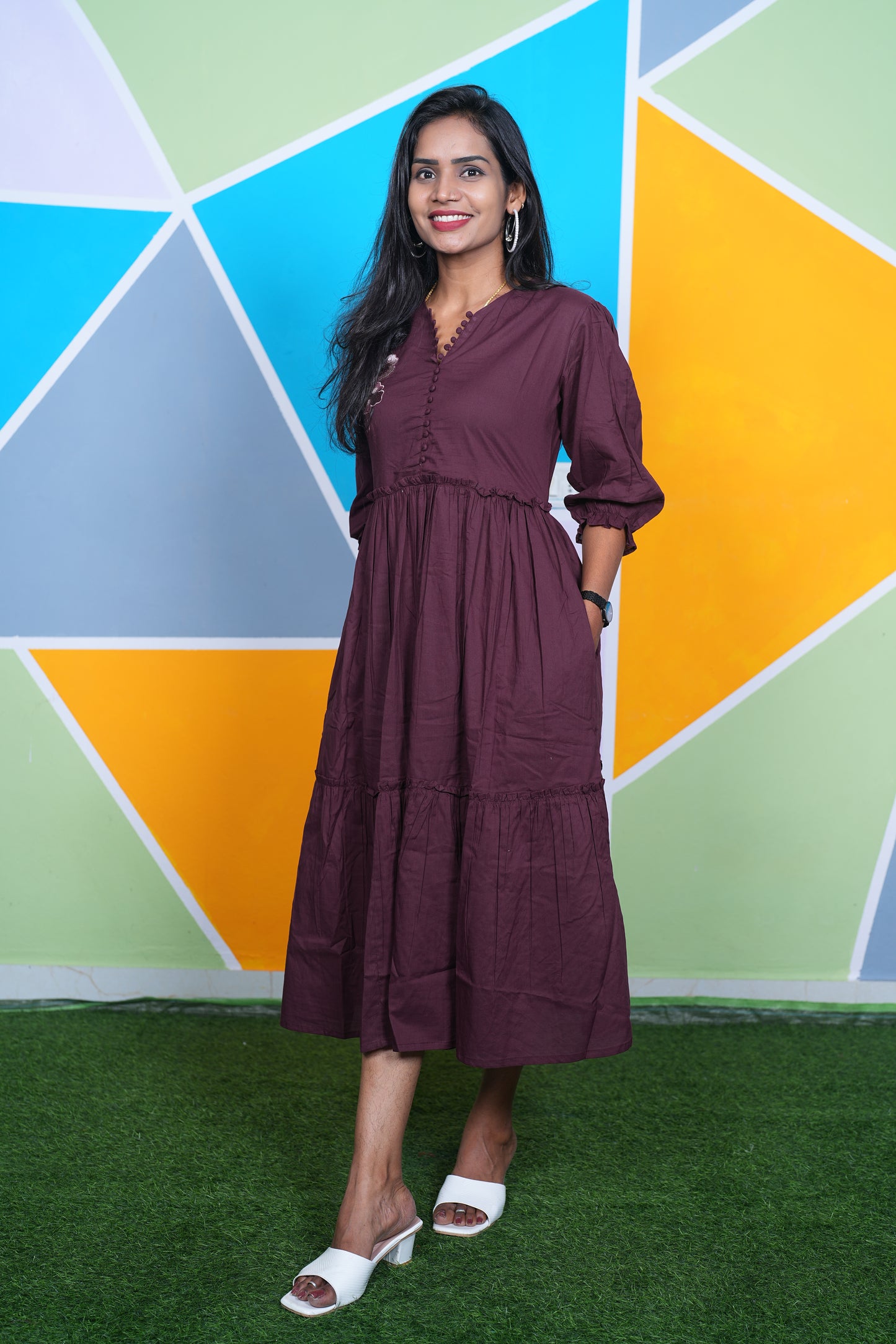 Brown Color Jaipur Cotton Designer Wear Frock