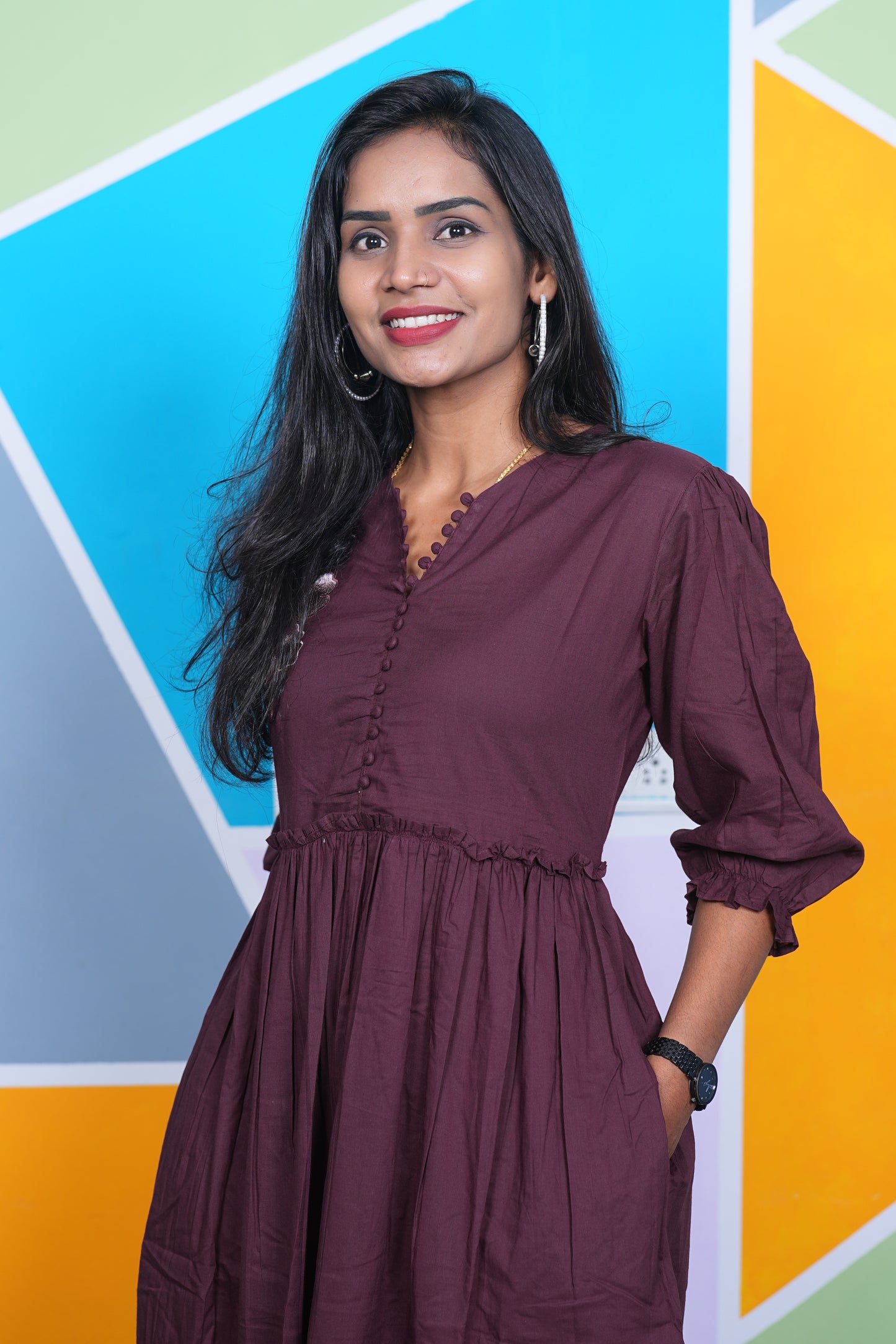 Brown Color Jaipur Cotton Designer Wear Frock