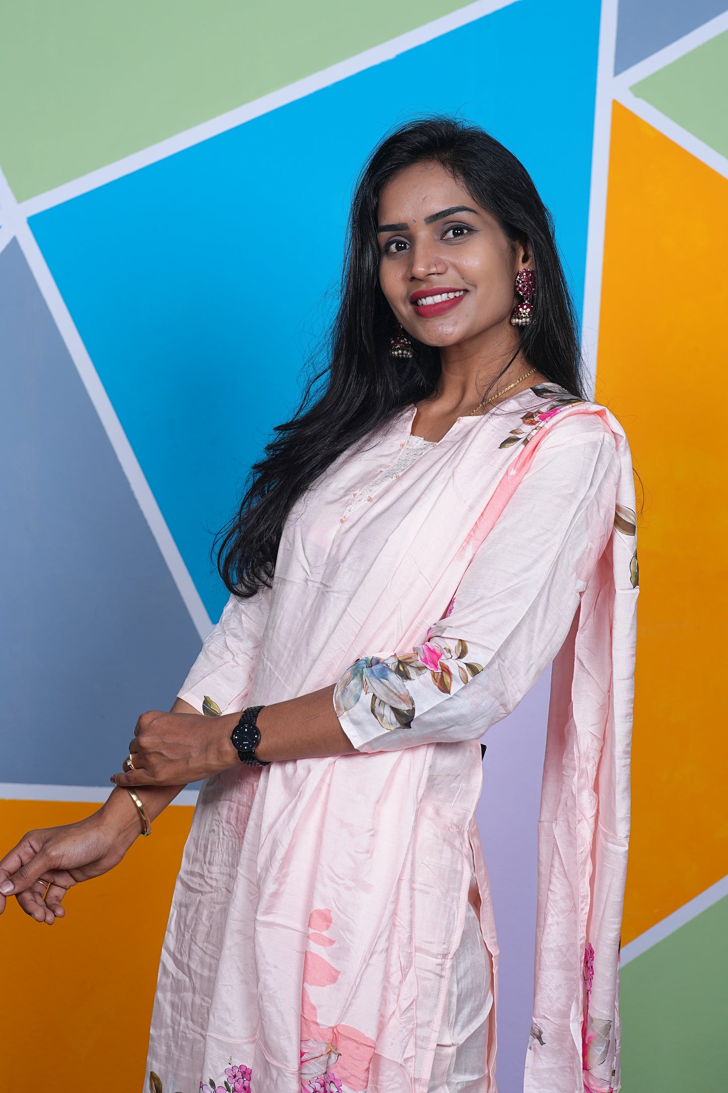 Peach Color Pure Musilin Festive Wear 3 Piece Set