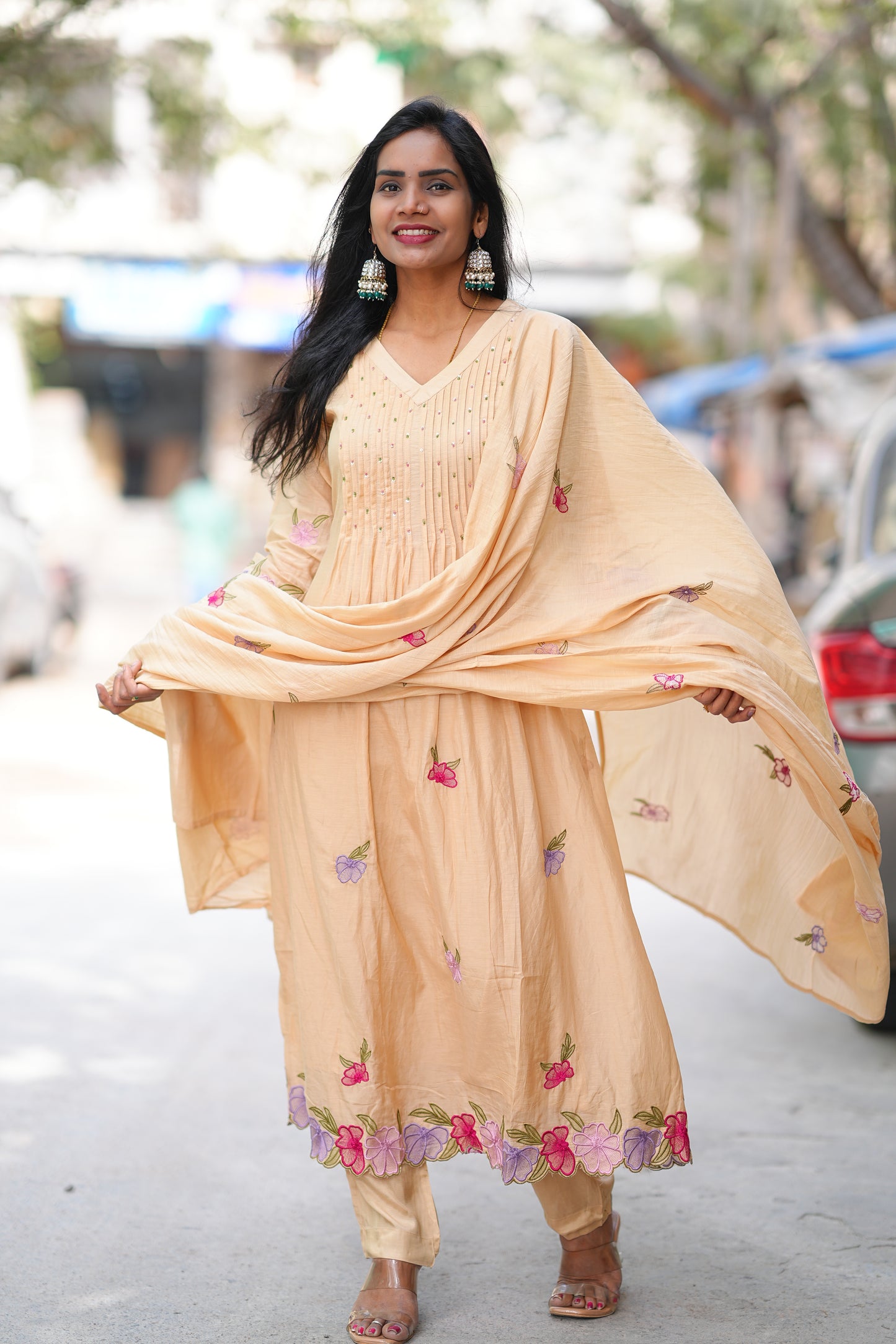 Pure Mul Chanderi Designer 3 Piece Set With Complete Lining