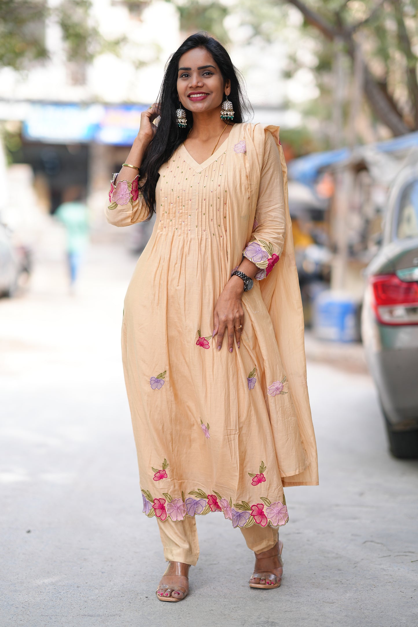 Pure Mul Chanderi Designer 3 Piece Set With Complete Lining