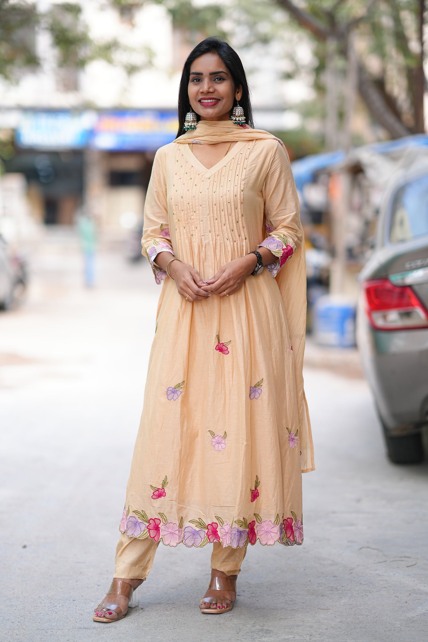 Pure Mul Chanderi Designer 3 Piece Set With Complete Lining