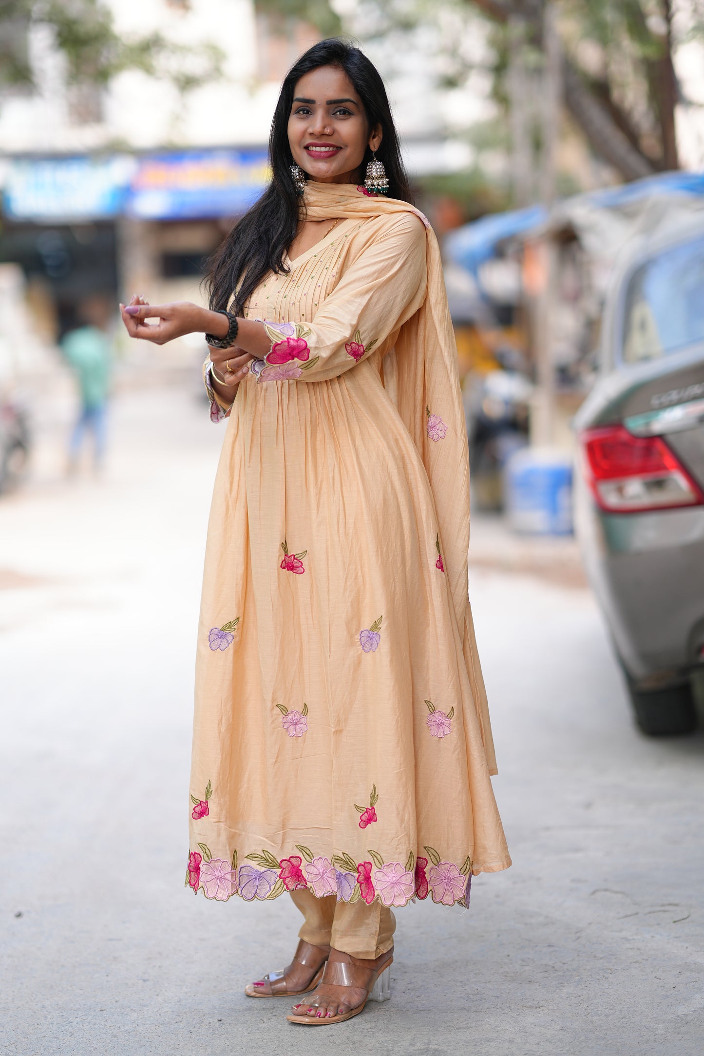 Pure Mul Chanderi Designer 3 Piece Set With Complete Lining