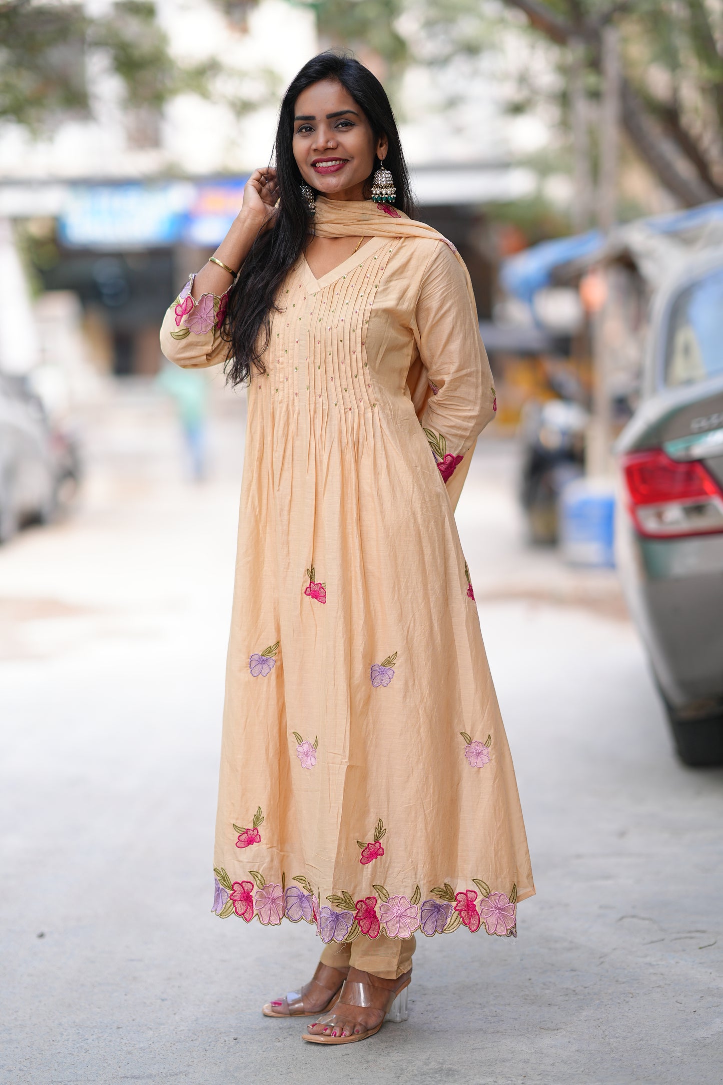 Pure Mul Chanderi Designer 3 Piece Set With Complete Lining