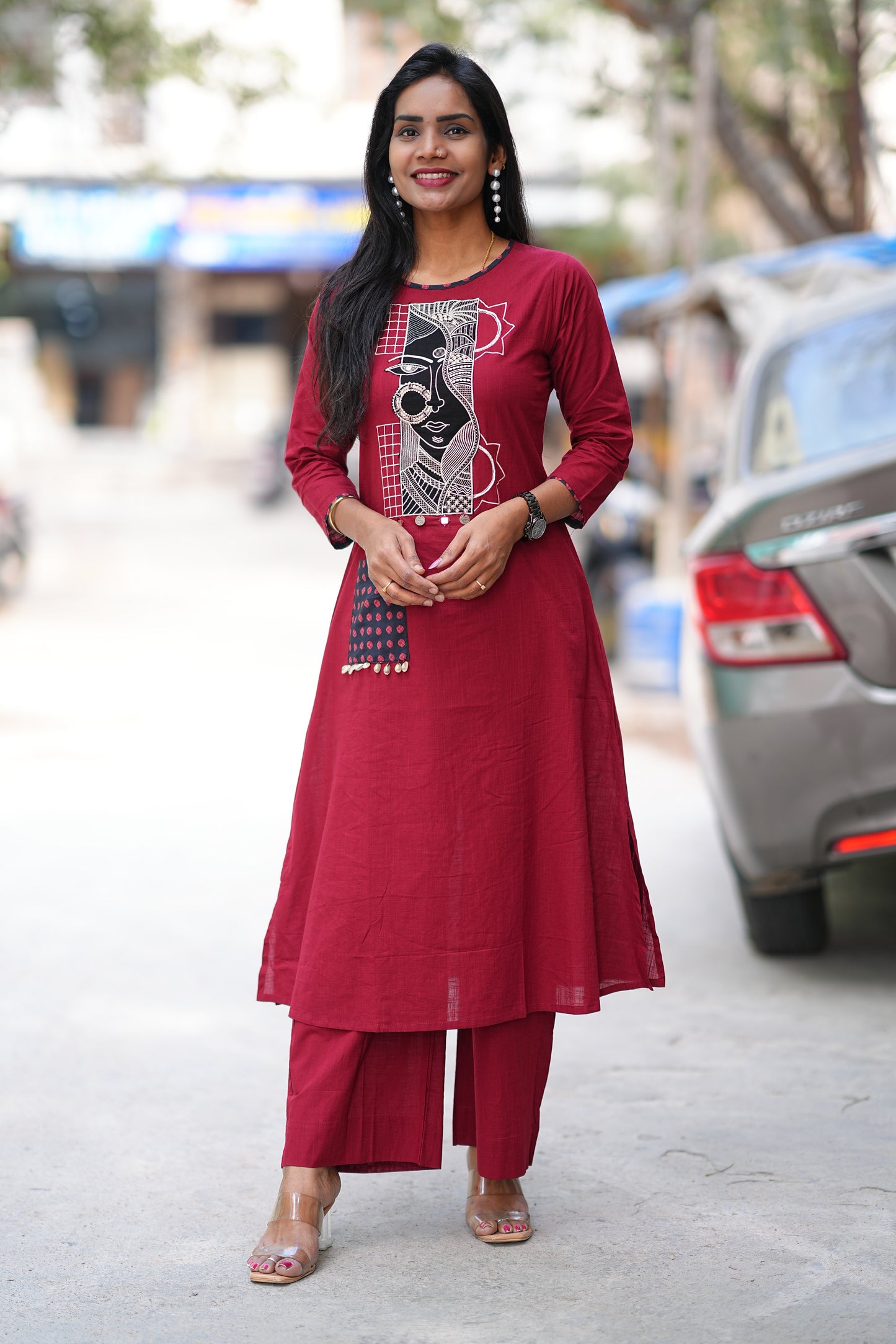 Maroon Color Ammavari Roop Embrioded Jaipur Cotton Cordset