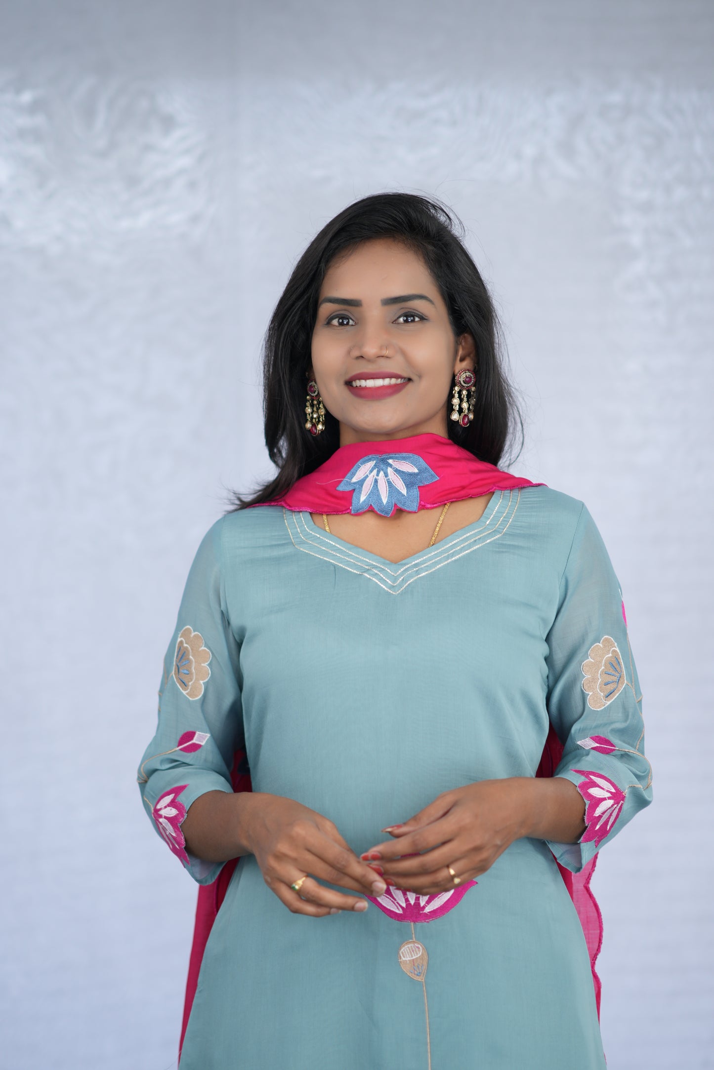 Ice Green Color Mul chanderi Party Wear 3 Piece Set With Embroidery work and Lining