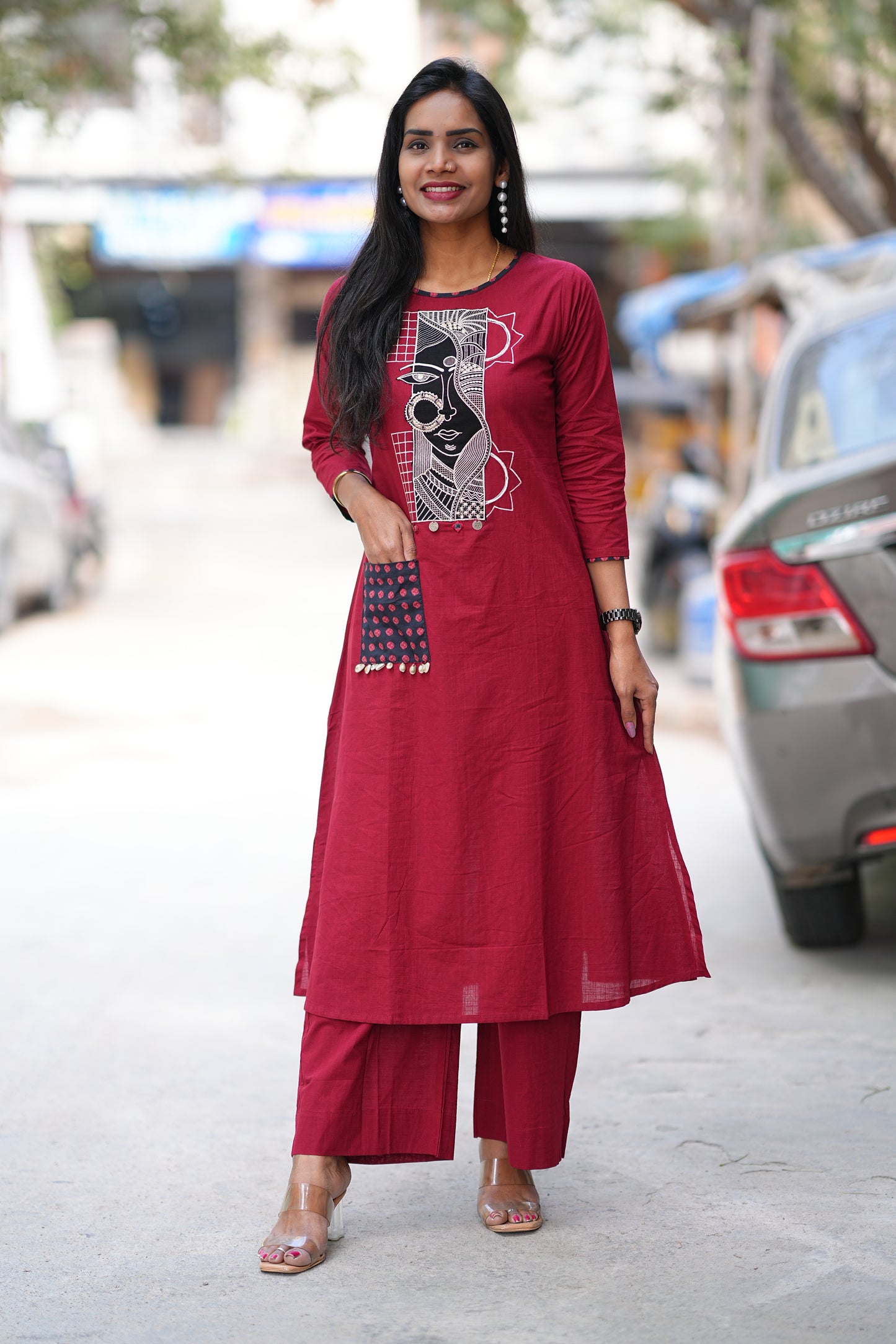 Maroon Color Ammavari Roop Embrioded Jaipur Cotton Cordset