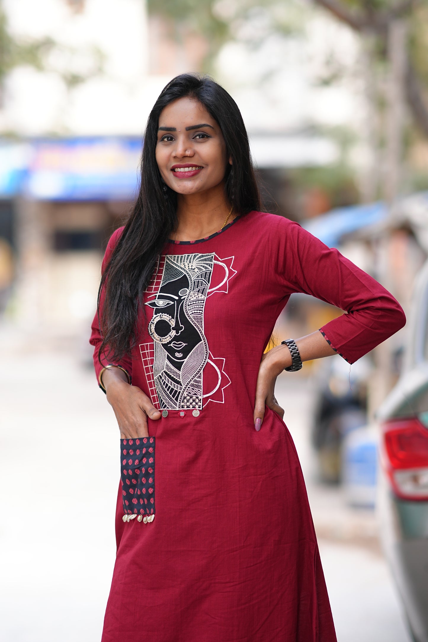Maroon Color Ammavari Roop Embrioded Jaipur Cotton Cordset