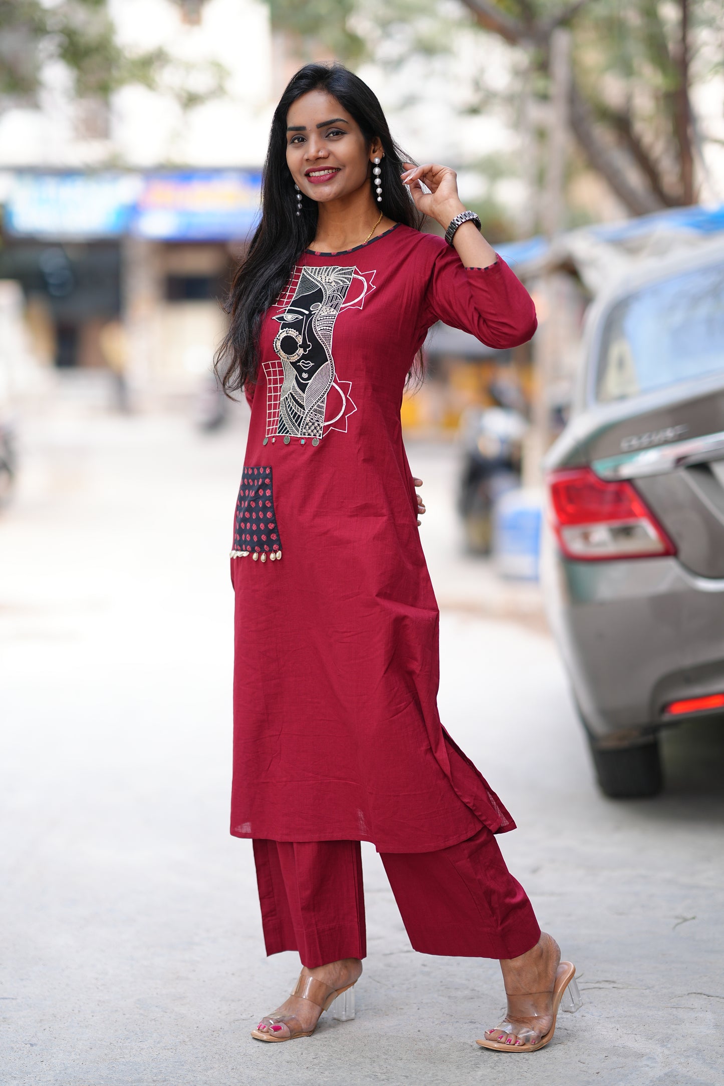 Maroon Color Ammavari Roop Embrioded Jaipur Cotton Cordset