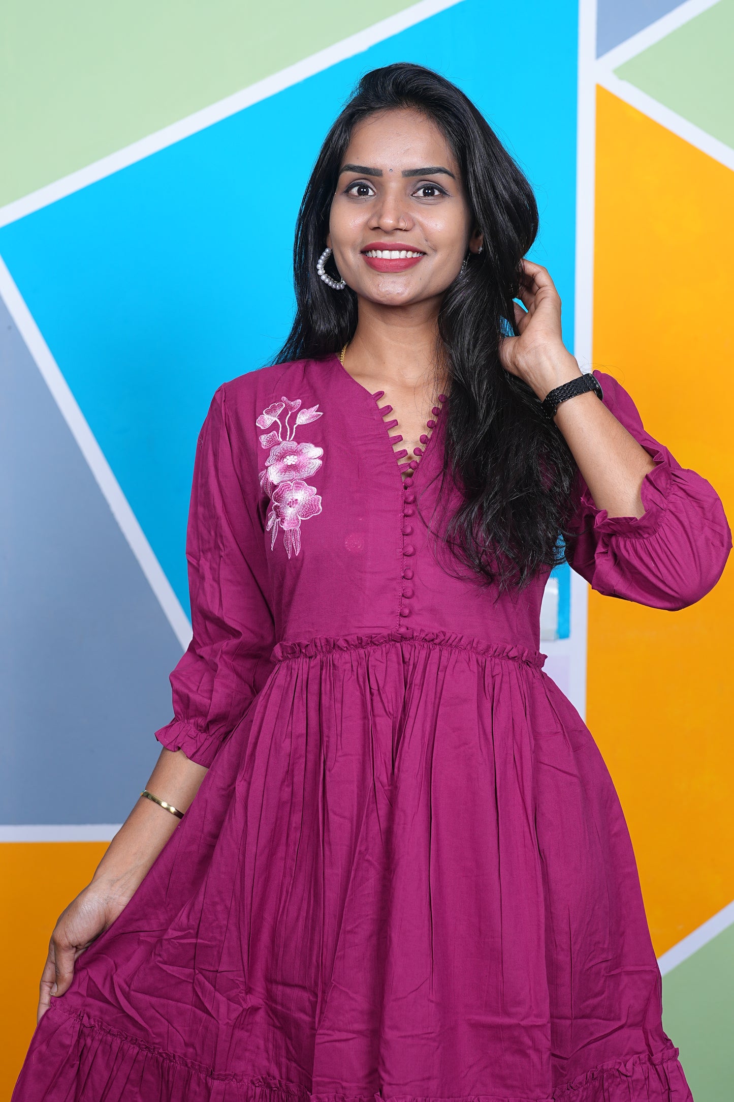 Rani Pink Jaipur Cotton Designer Wear Frock