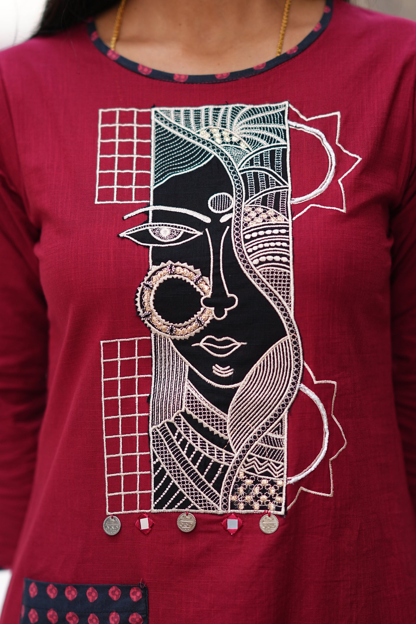 Maroon Color Ammavari Roop Embrioded Jaipur Cotton Cordset