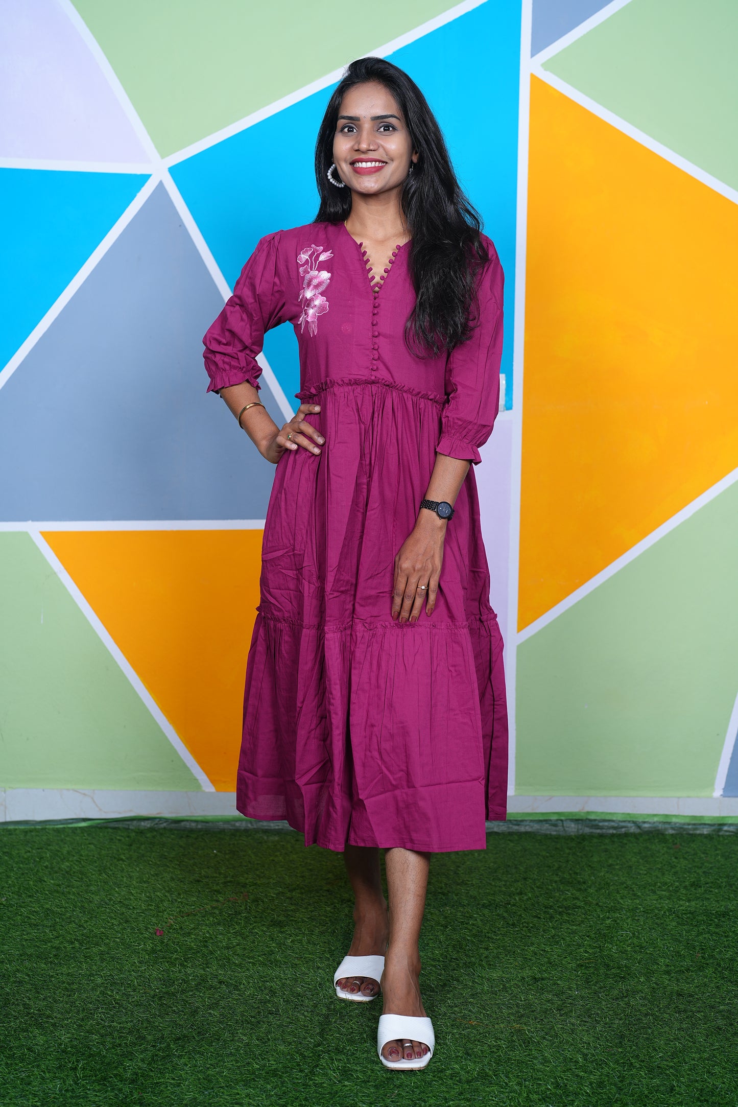 Rani Pink Jaipur Cotton Designer Wear Frock