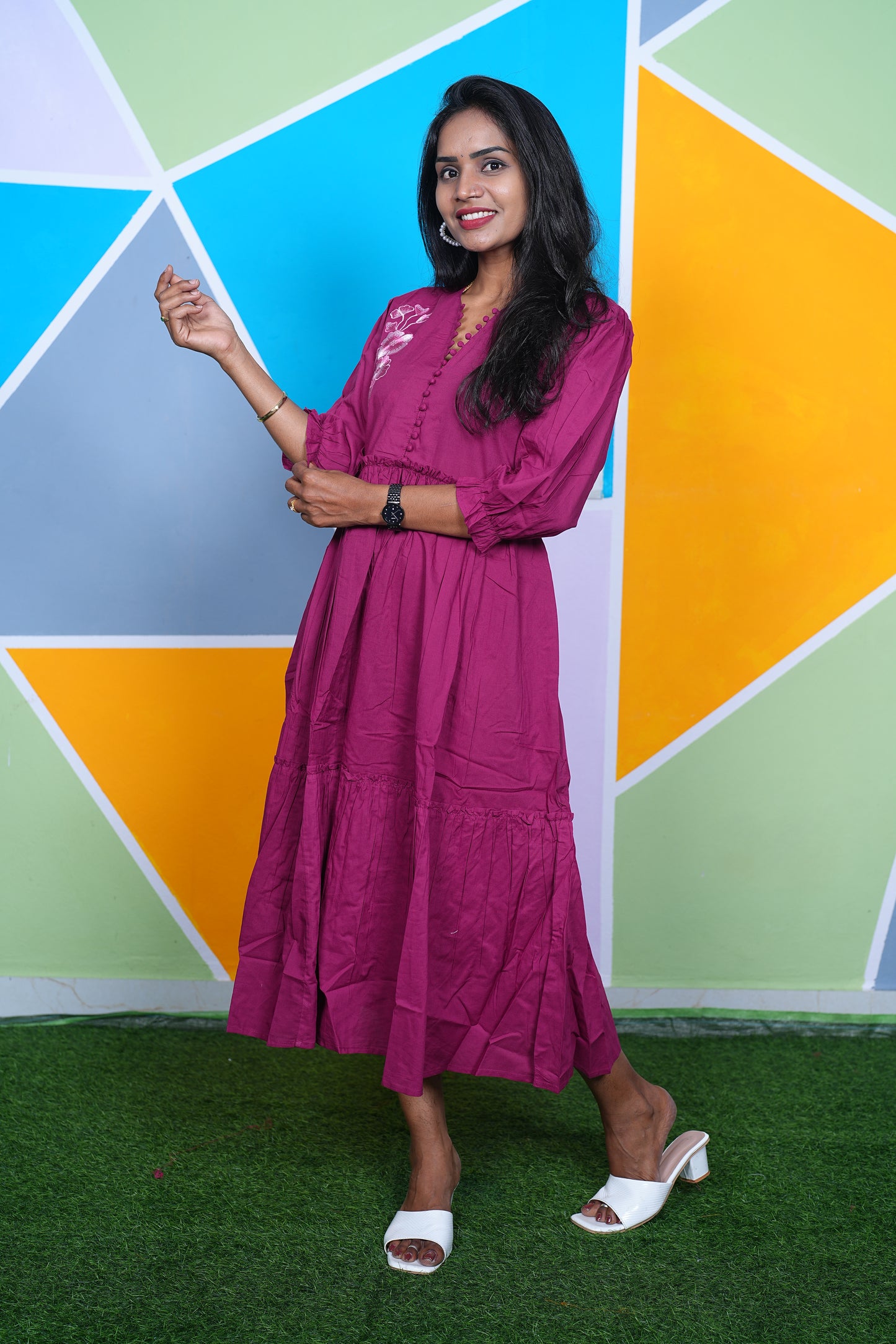 Rani Pink Jaipur Cotton Designer Wear Frock