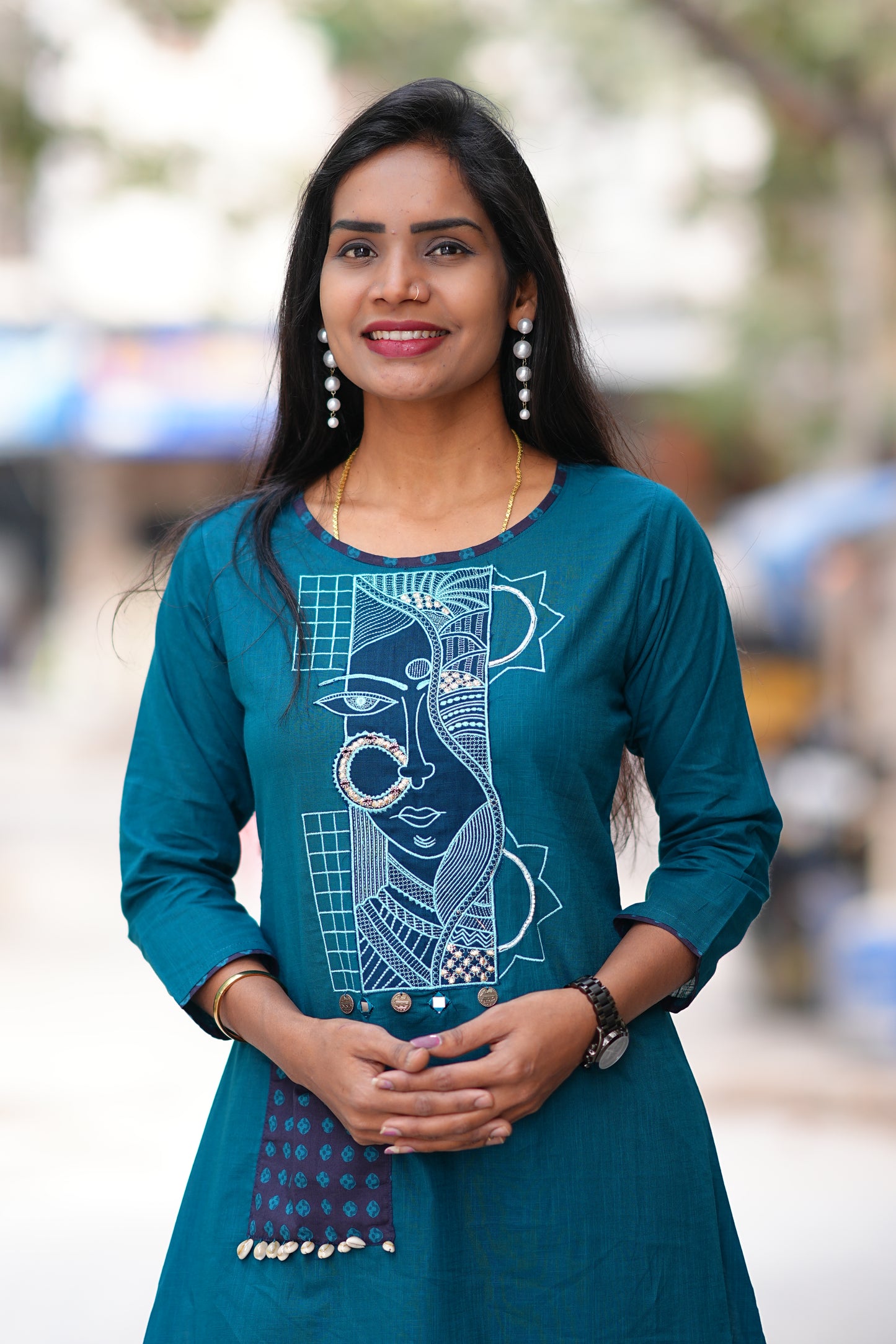 Teal Blue Color Ammavari Roop Embrioded Jaipur Cotton Cordset
