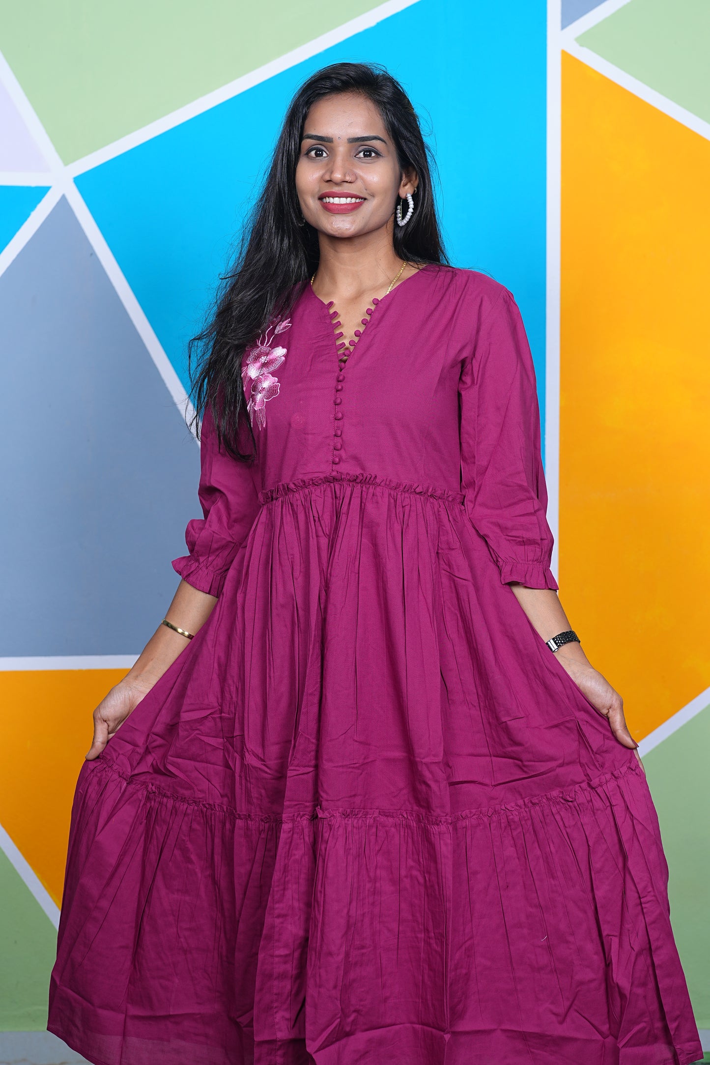 Rani Pink Jaipur Cotton Designer Wear Frock