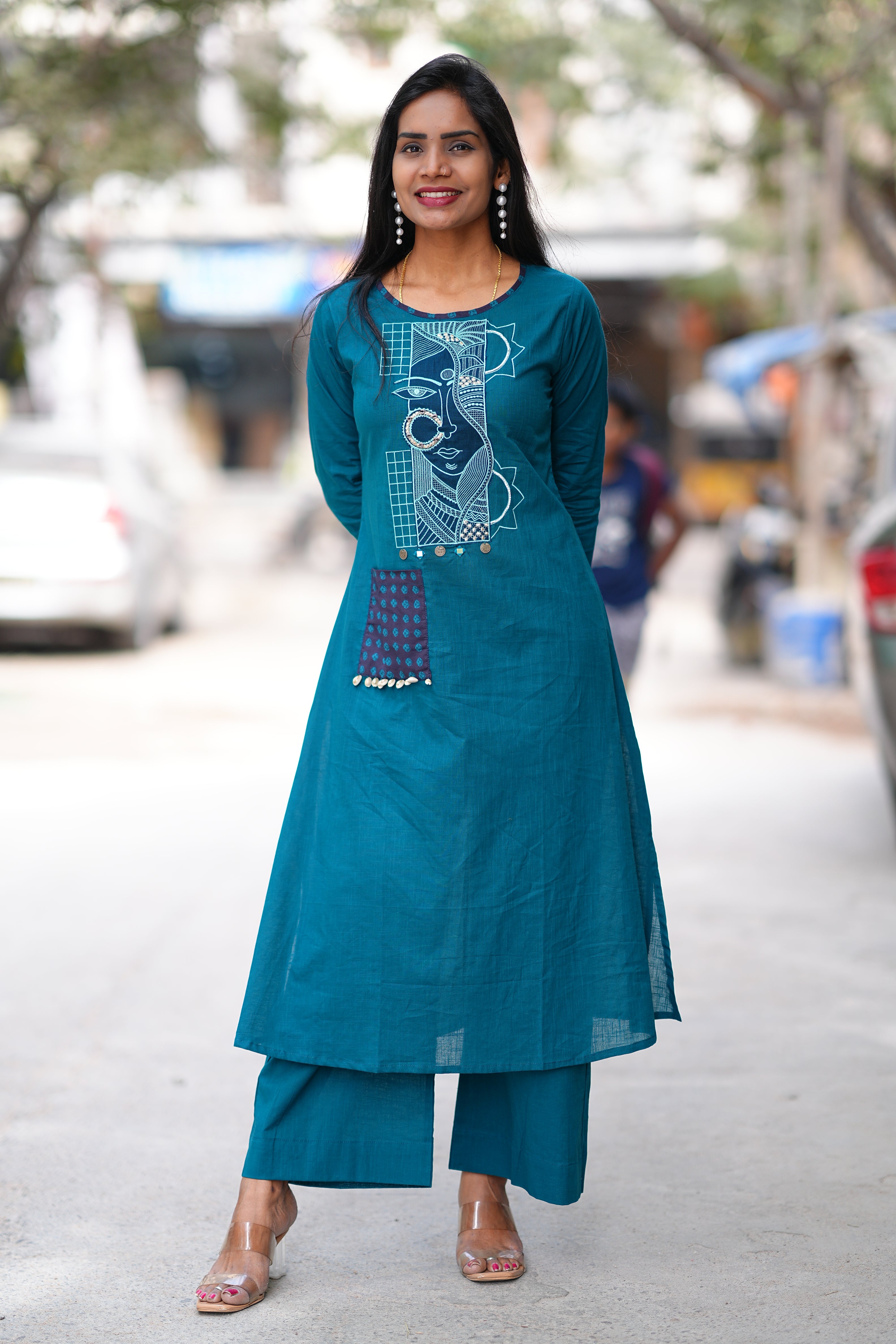 Teal Blue Color Ammavari Roop Embrioded Jaipur Cotton Cordset ...