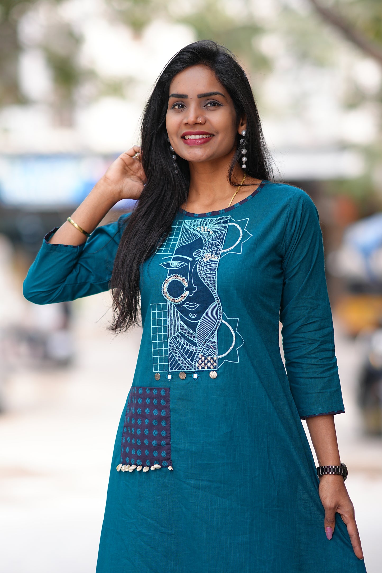 Teal Blue Color Ammavari Roop Embrioded Jaipur Cotton Cordset