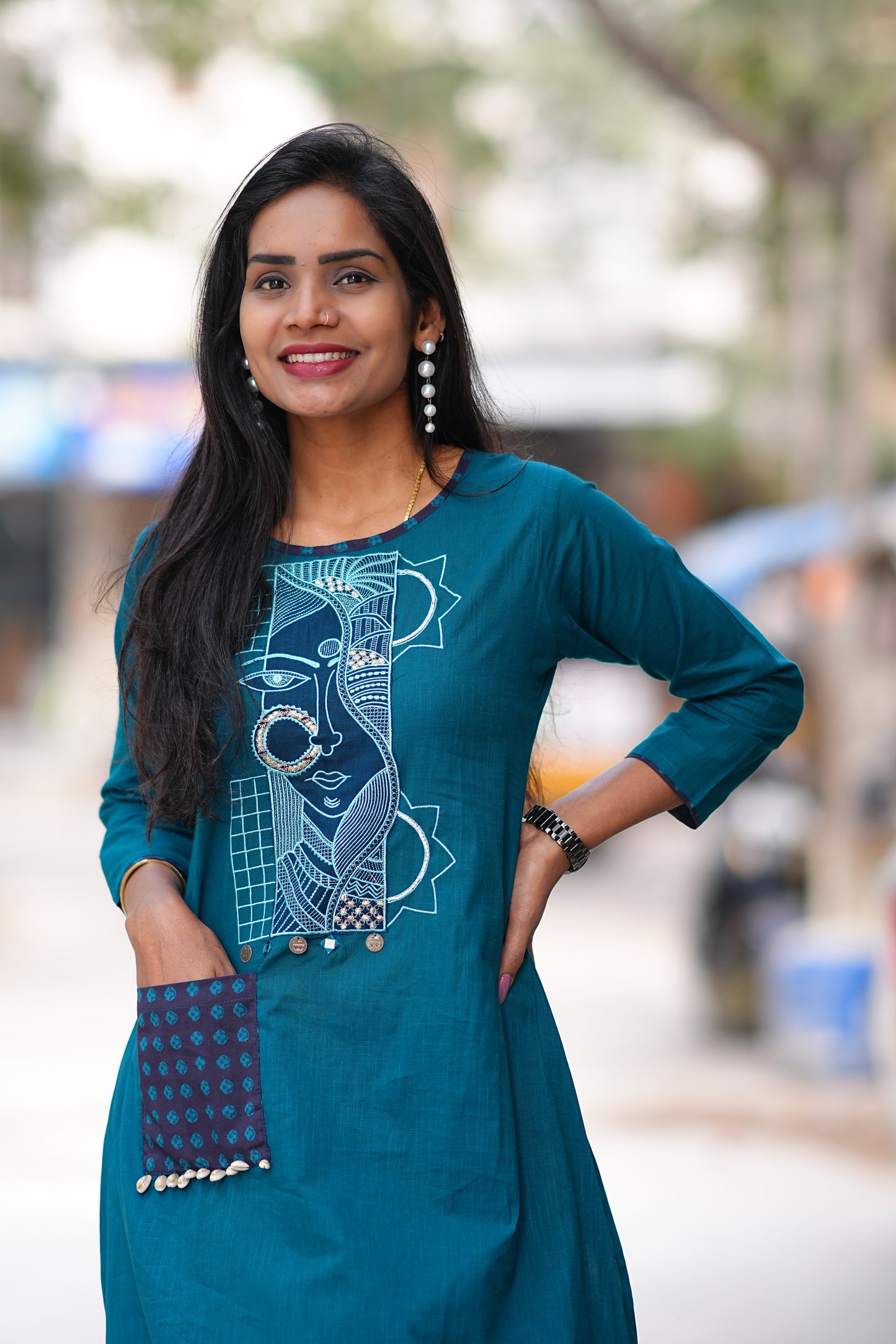 Teal Blue Color Ammavari Roop Embrioded Jaipur Cotton Cordset