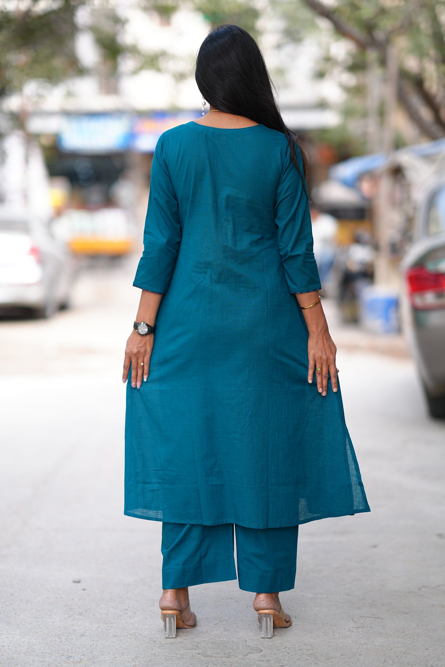 Teal Blue Color Ammavari Roop Embrioded Jaipur Cotton Cordset