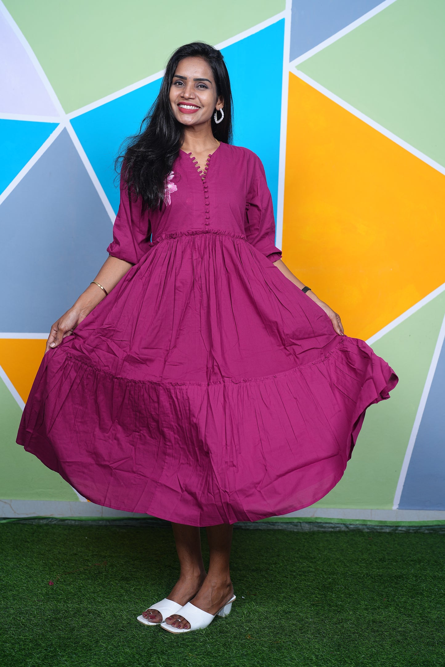 Rani Pink Jaipur Cotton Designer Wear Frock