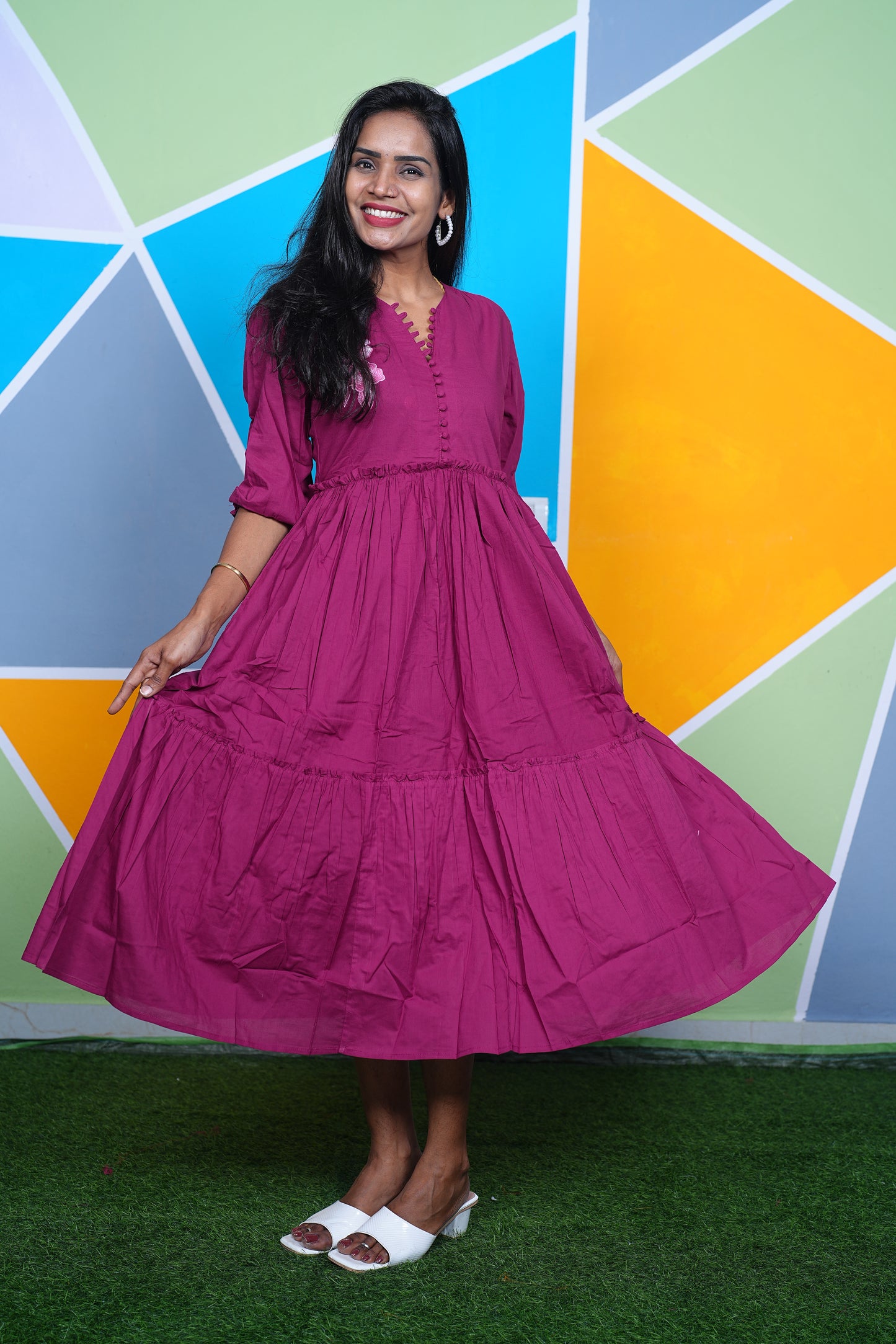 Rani Pink Jaipur Cotton Designer Wear Frock