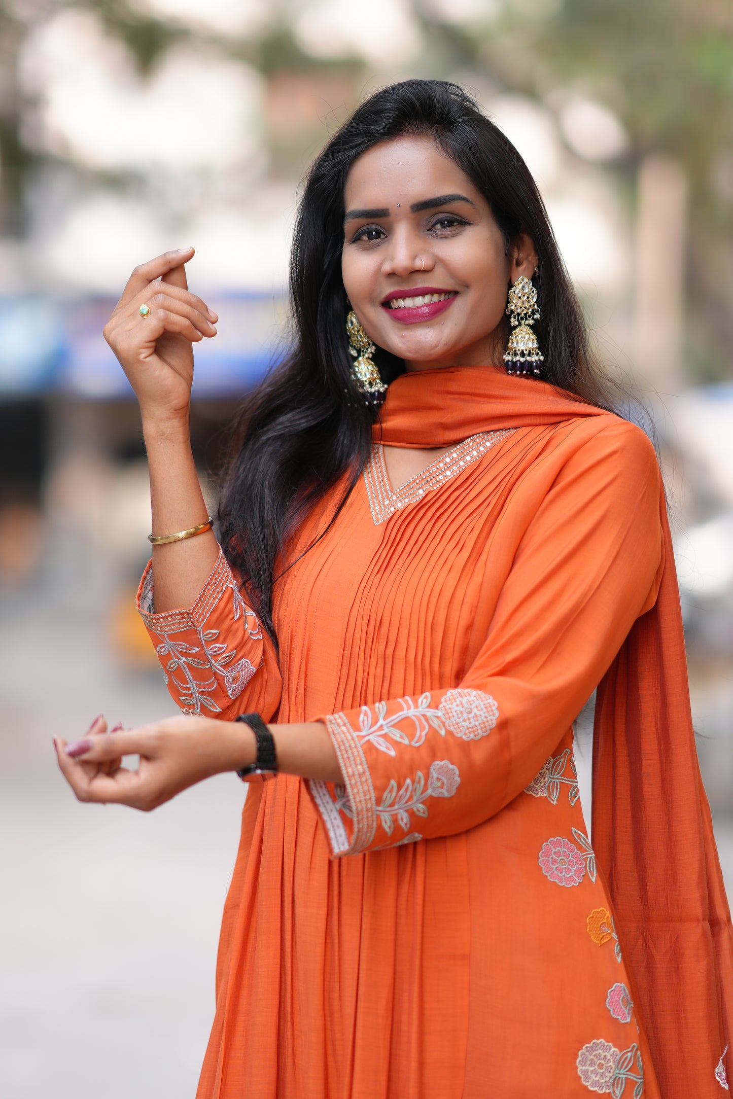 Orange Color Mul Chanderi Party Wear 3 Piece Set With Complete Lining