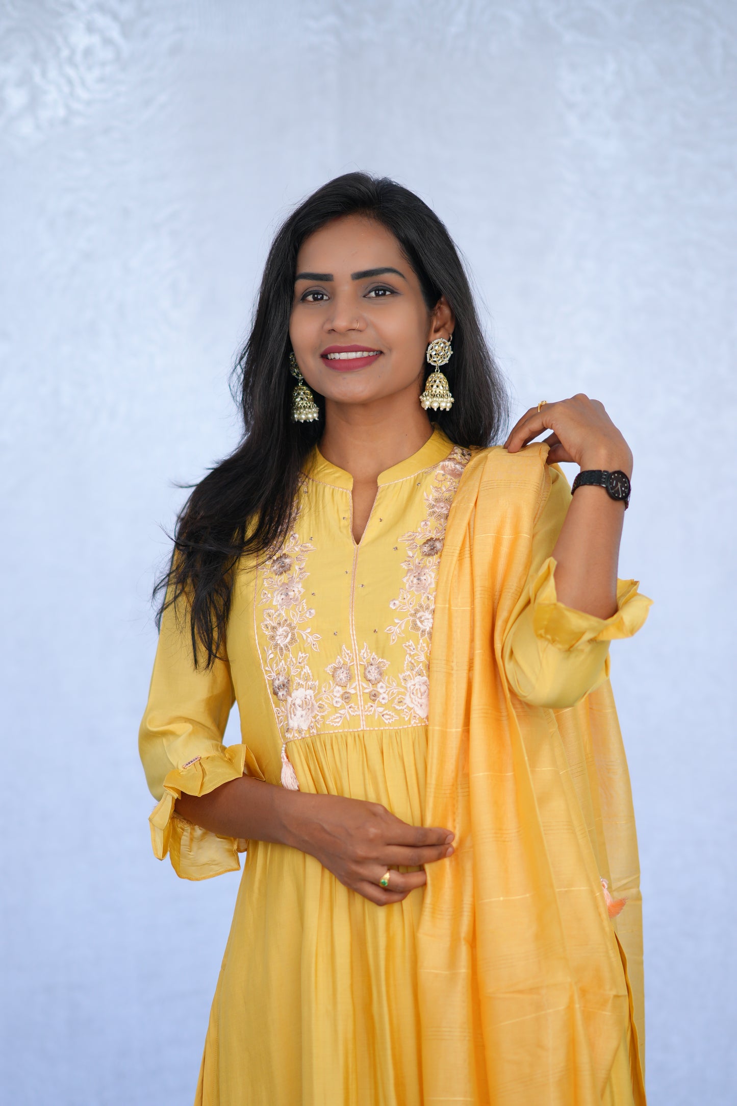 Yellow Color Viscose Fabric Pary Wear 3 Piece Set With Complete Lining