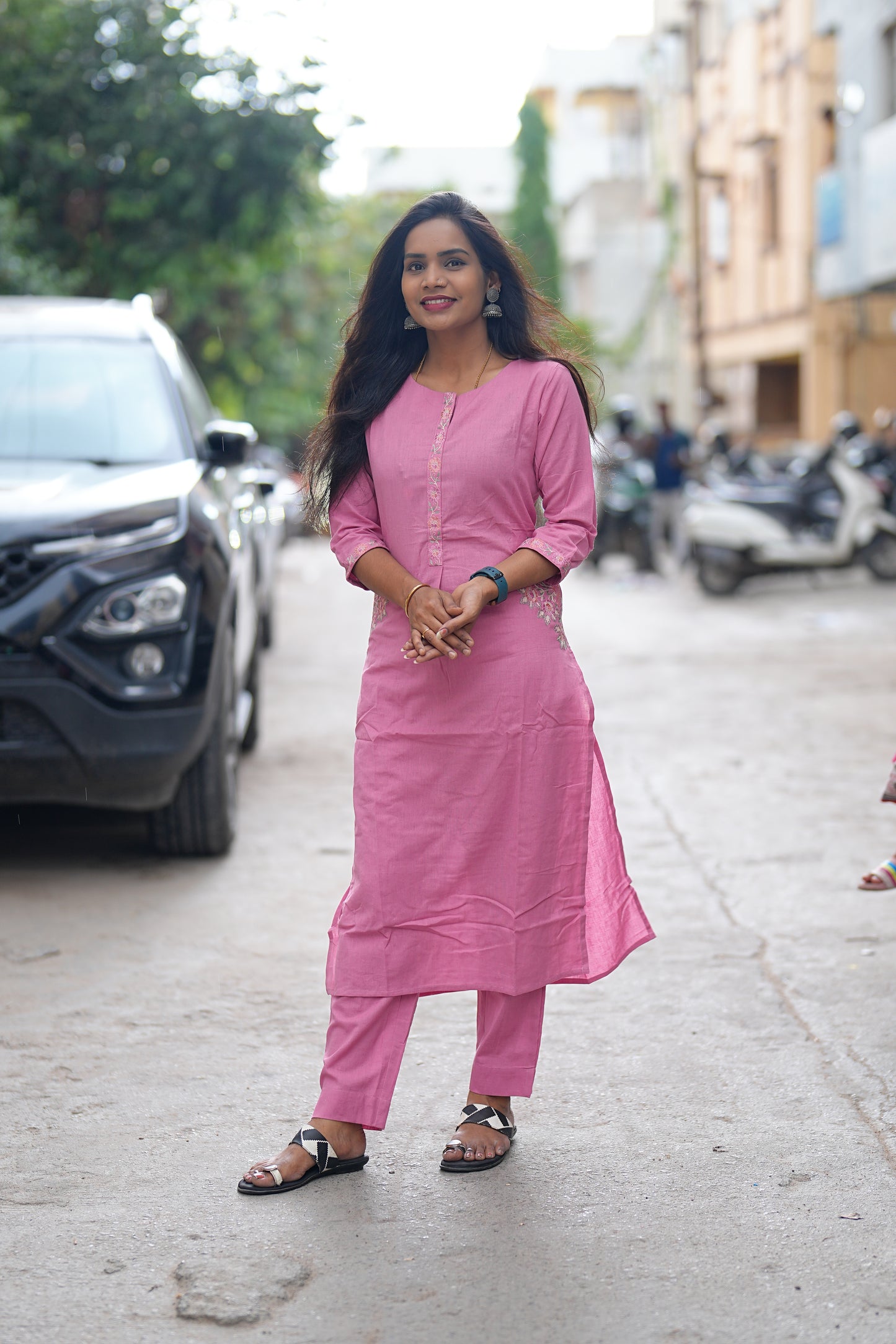 Pink Color Heavy Jaipur Cotton With Heavy Thread Embriodary Work
